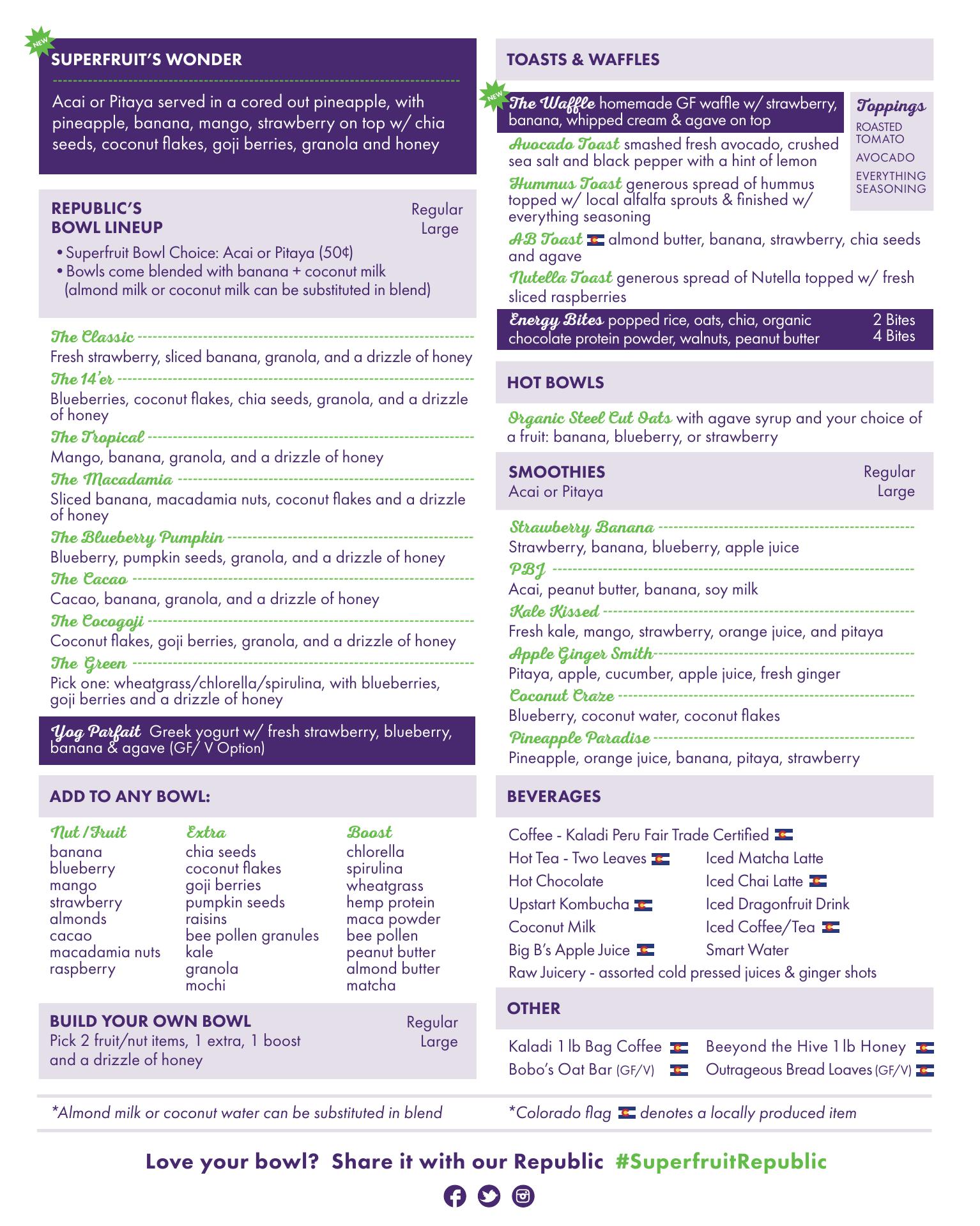 Superfruit Republic - Copper Menu