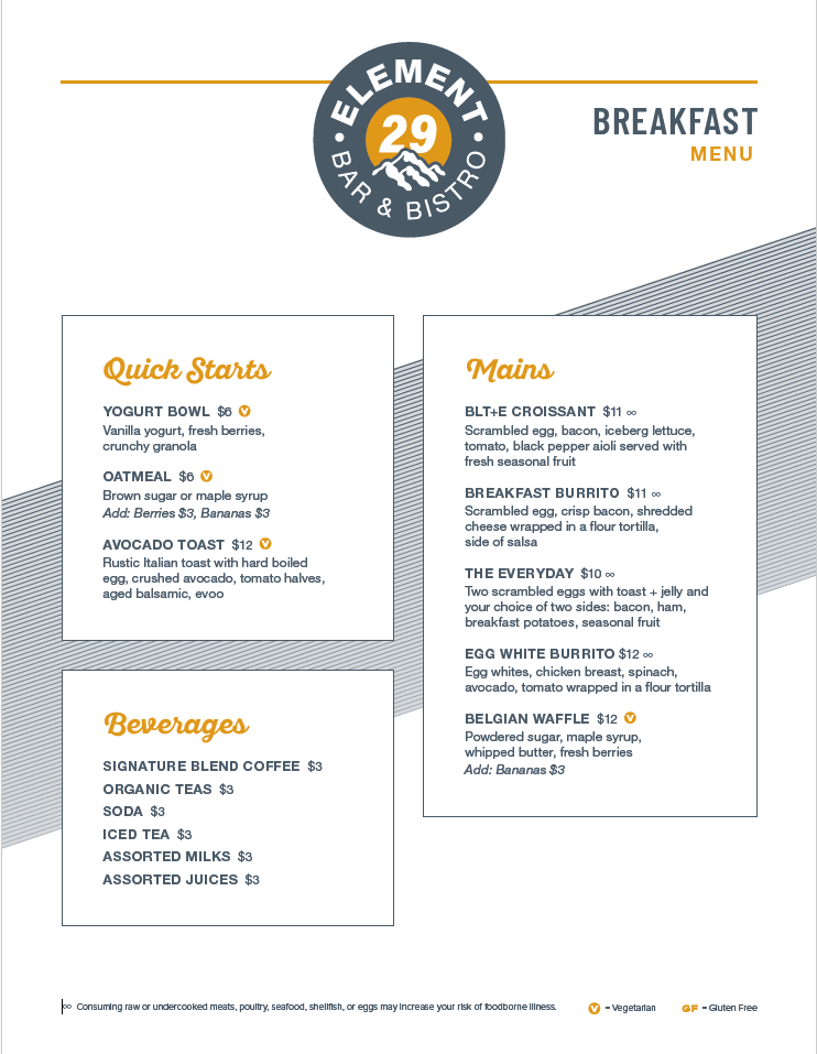 Element 29 Coffee Bar & Bistro Menu