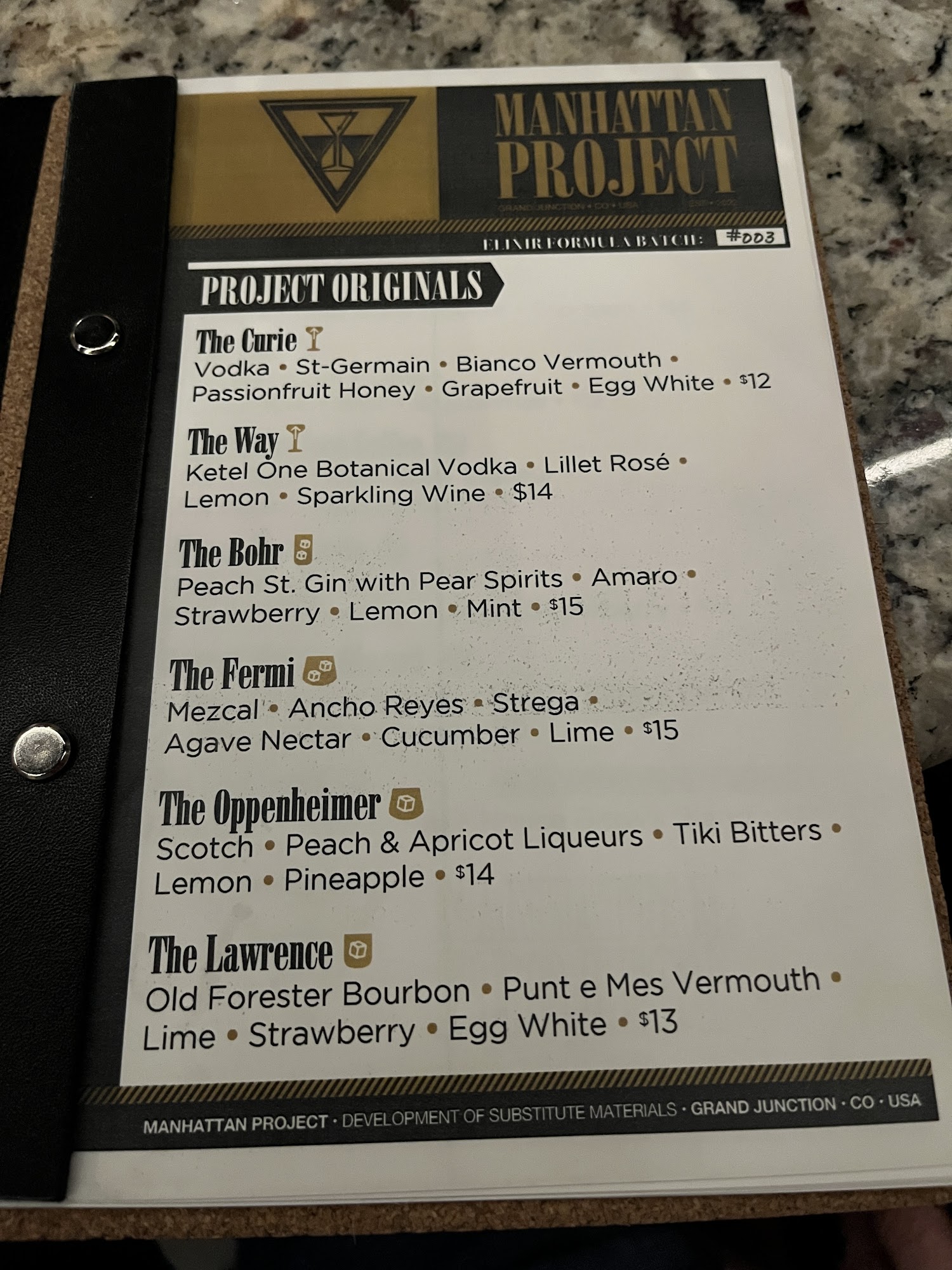 Manhattan Project Menu