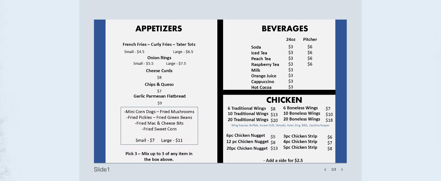 59th Avenue Grill Menu