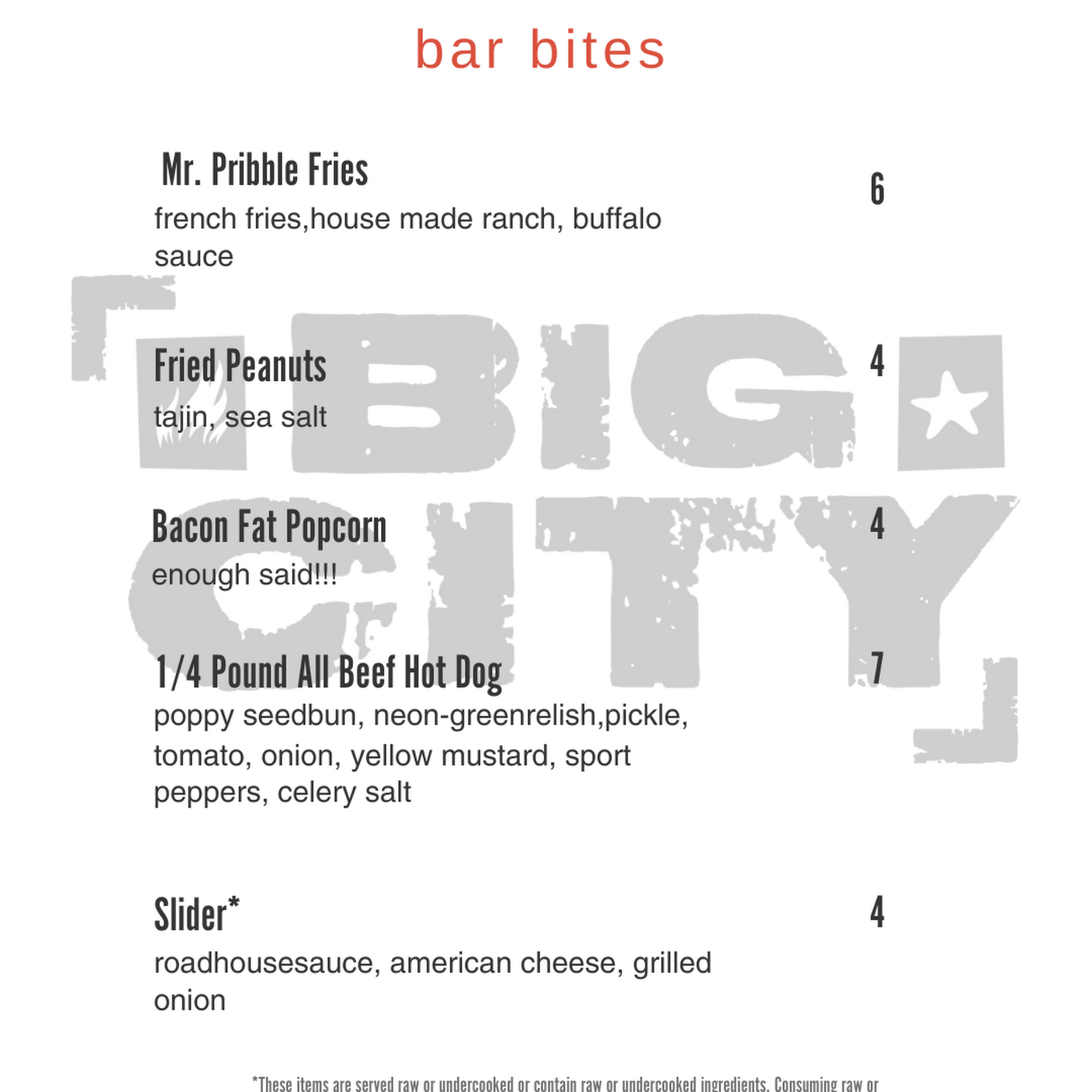 Big City Roadhouse Menu