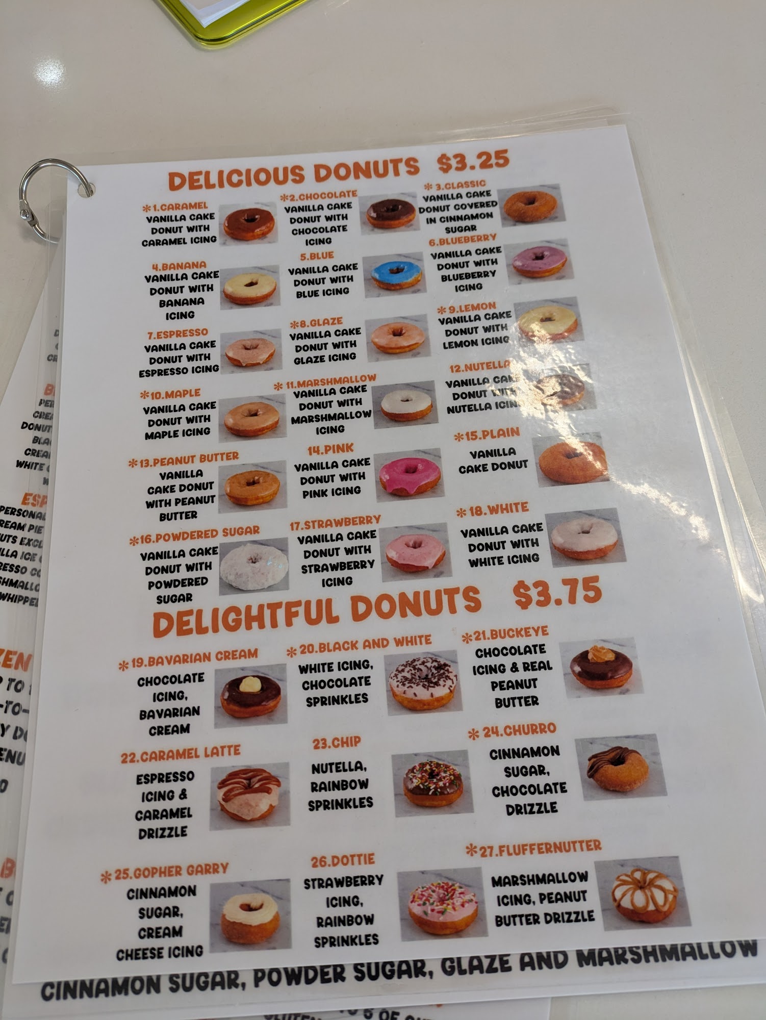 Desert Donuts Menu