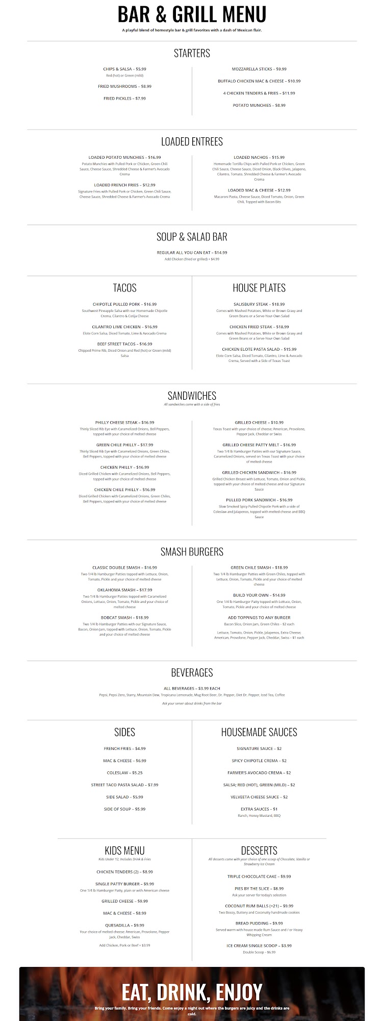 Farmer's Fresh Bar and Grill Menu