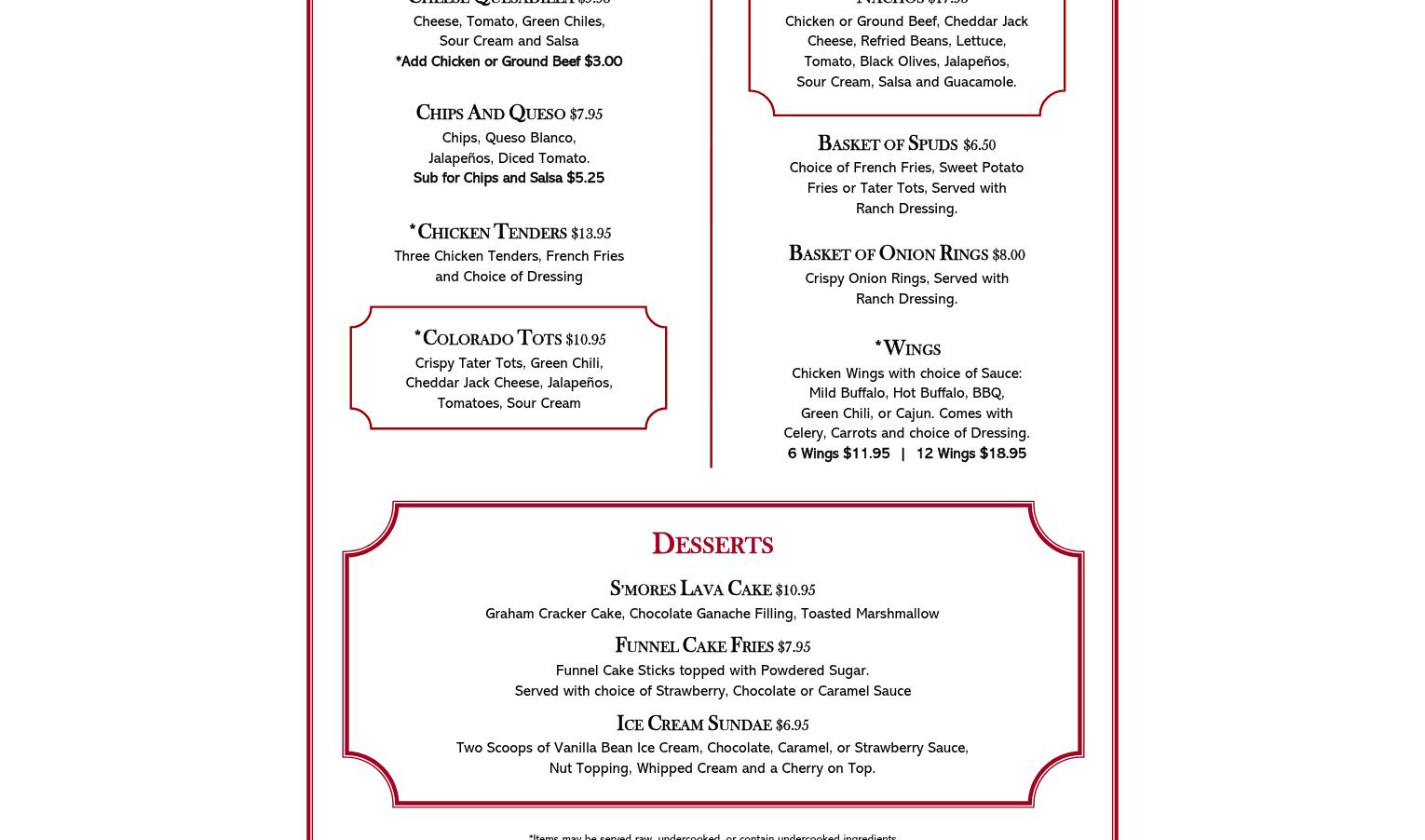 Meadows Restaurant & Event Venue Menu