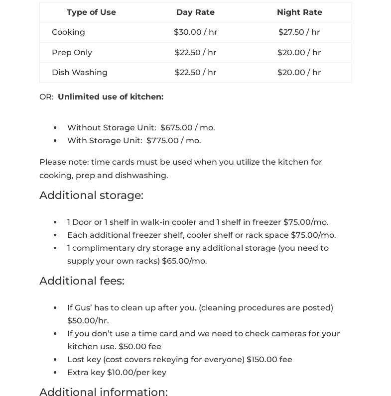 Gus' Commissary Kitchen Menu