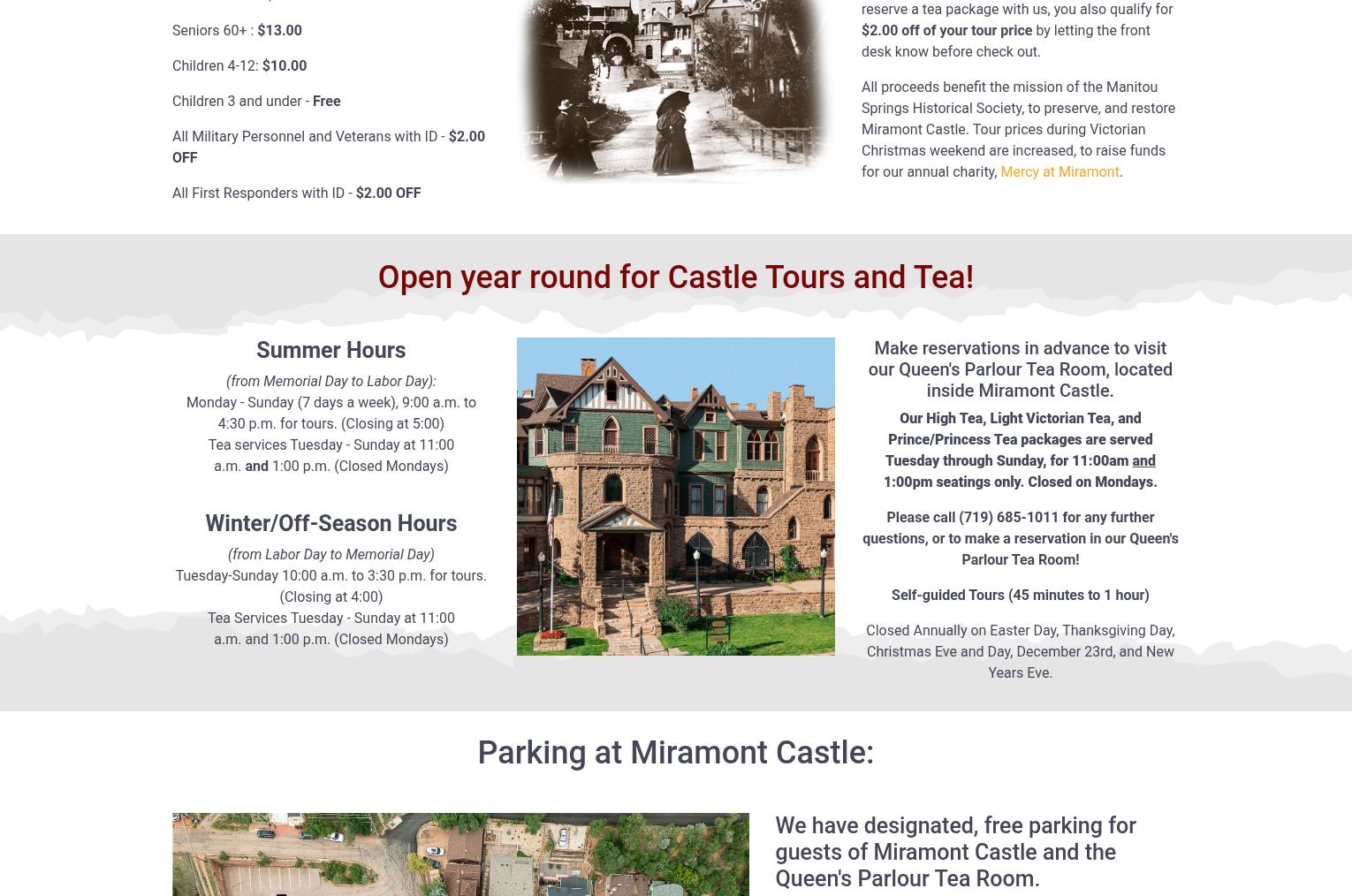 Miramont Castle Museum and The Queen's Parlour Tea Room Menu