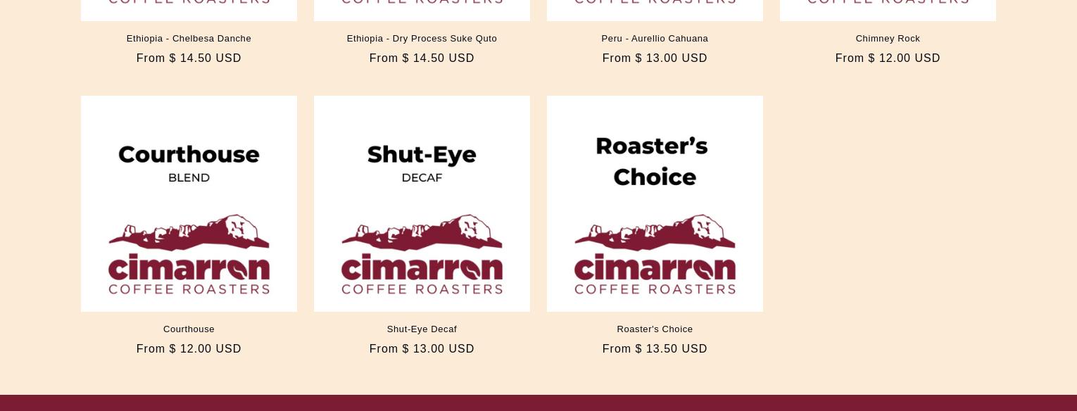 Cimarron Coffee Roasters Menu