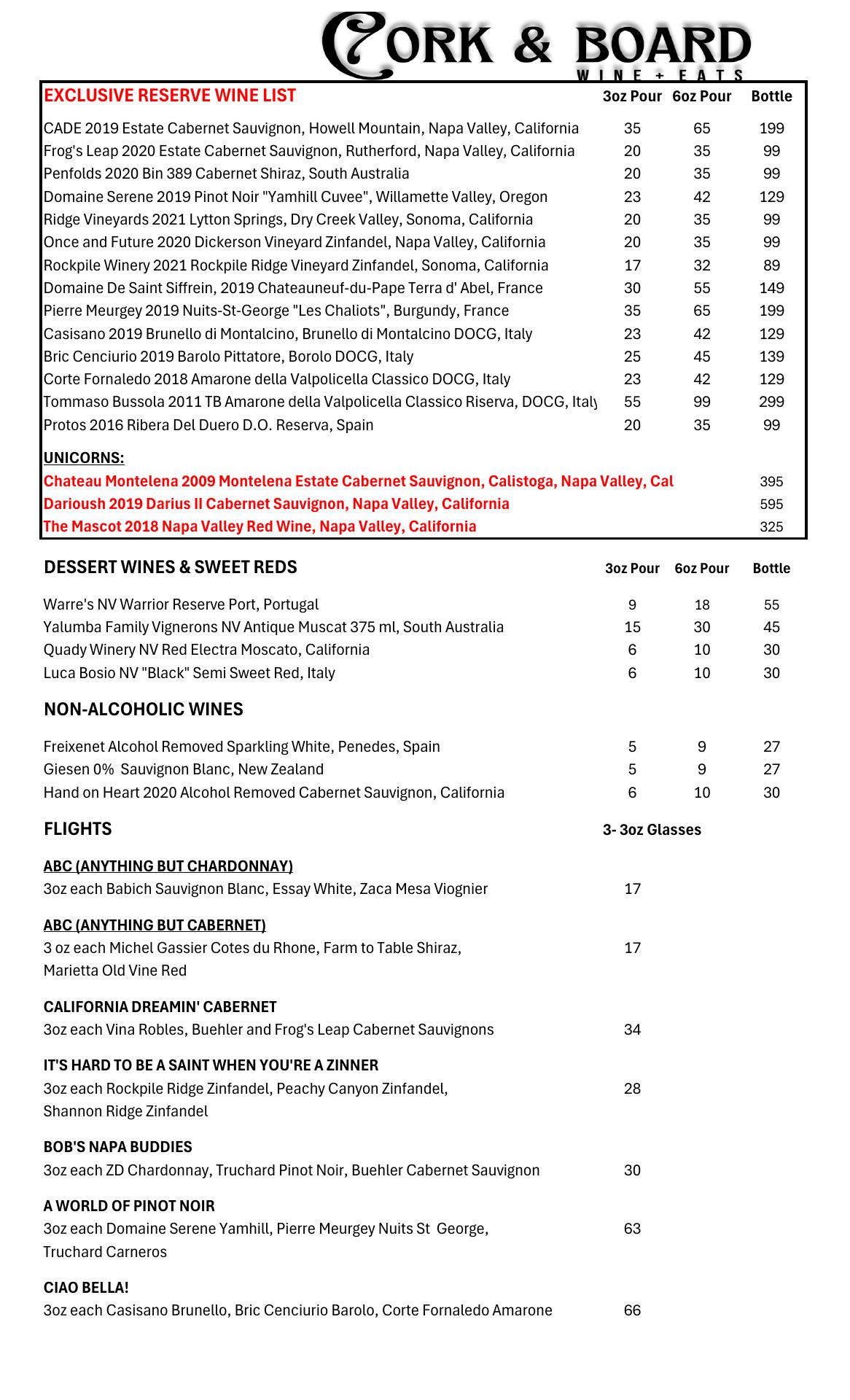 Cork & Board Menu