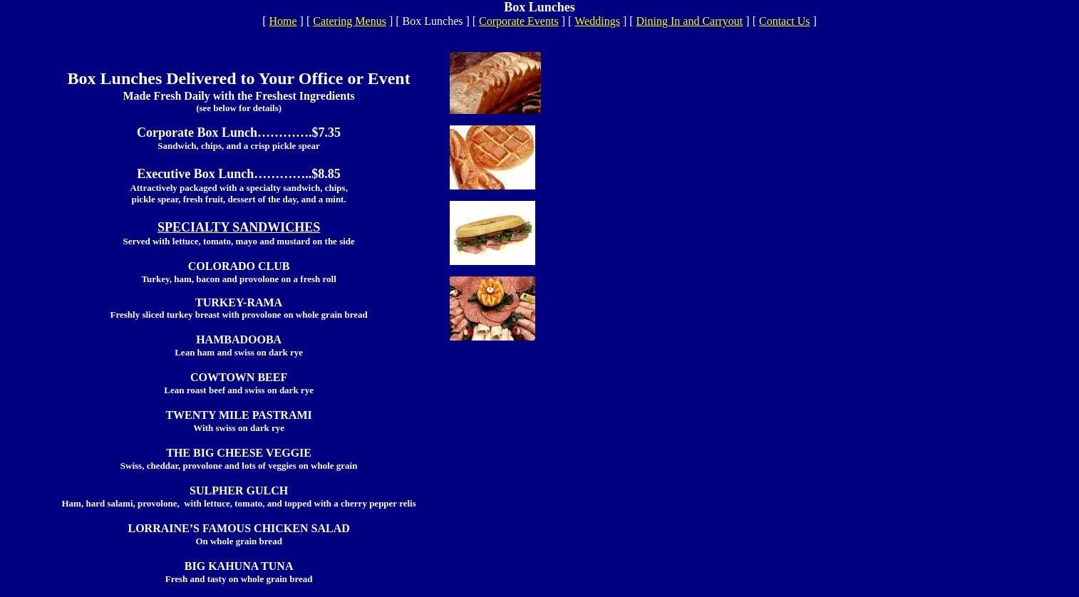 Sweet Lorraines Catering Menu