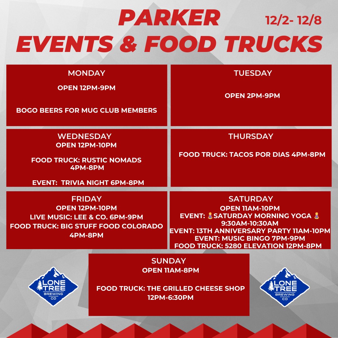 Lone Tree Brewing Company - Parker Menu