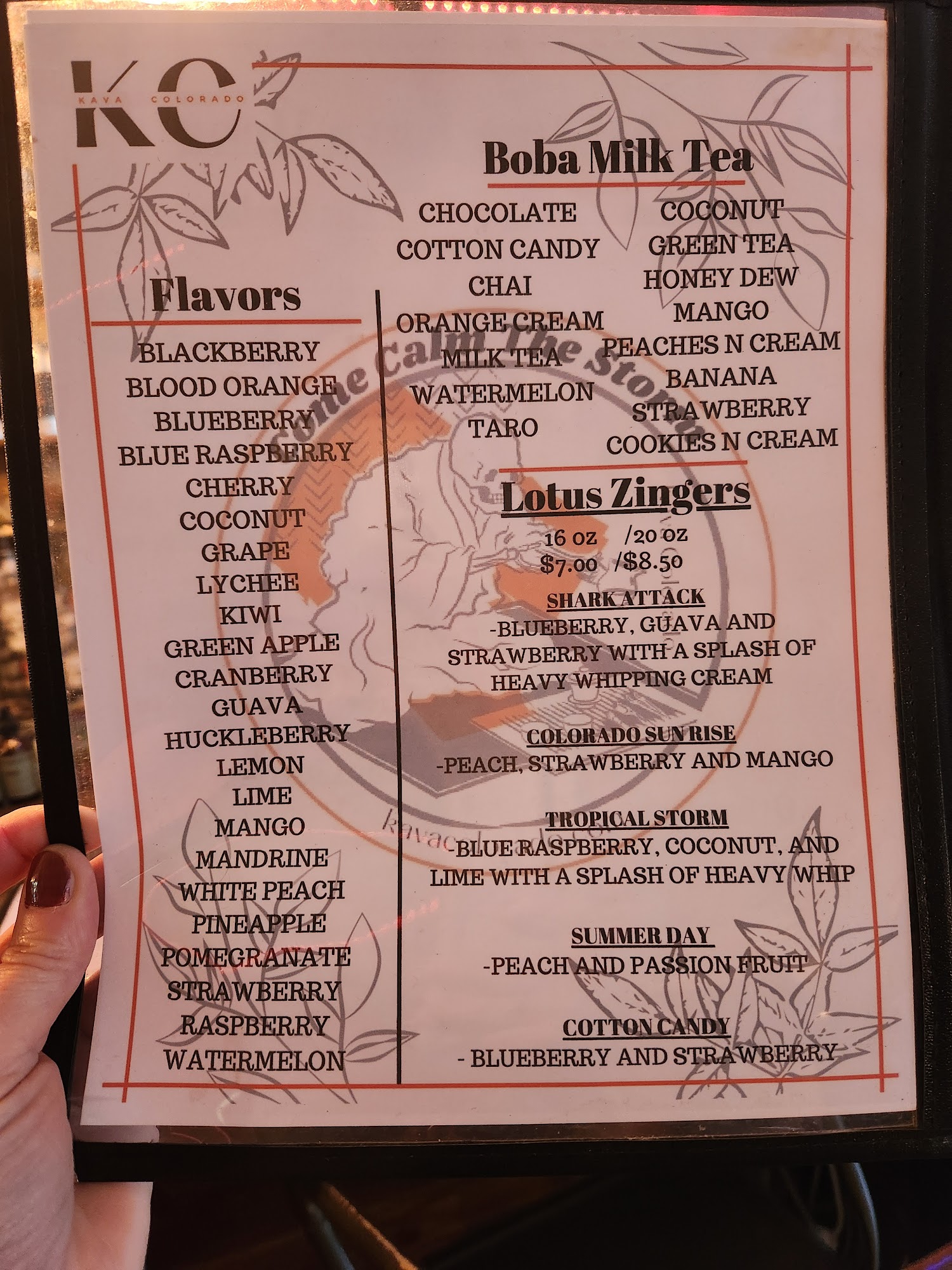 Kava Colorado Menu
