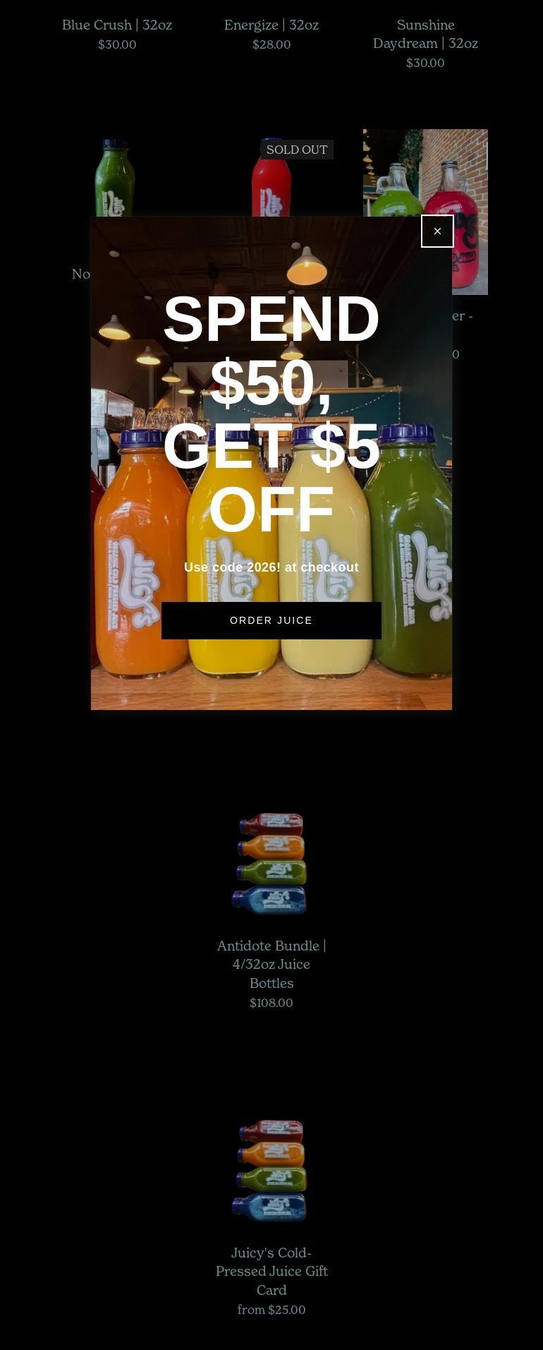 Juicy's Organic Cold-Pressed Juice Menu