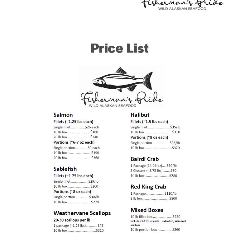 Fisherman's Pride Menu