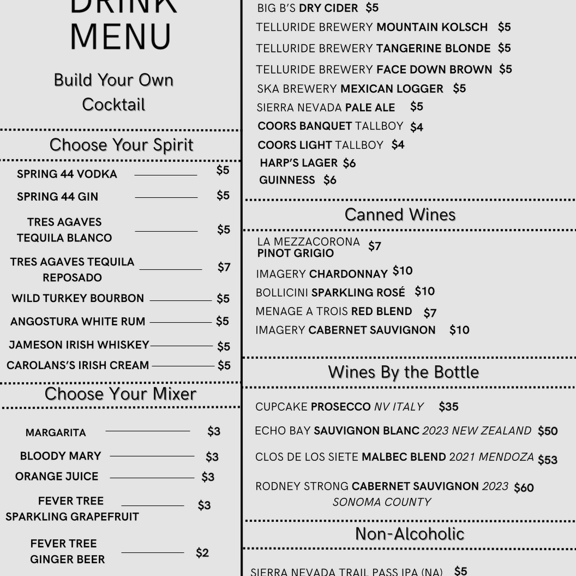 'Dera Deli and Bar Menu