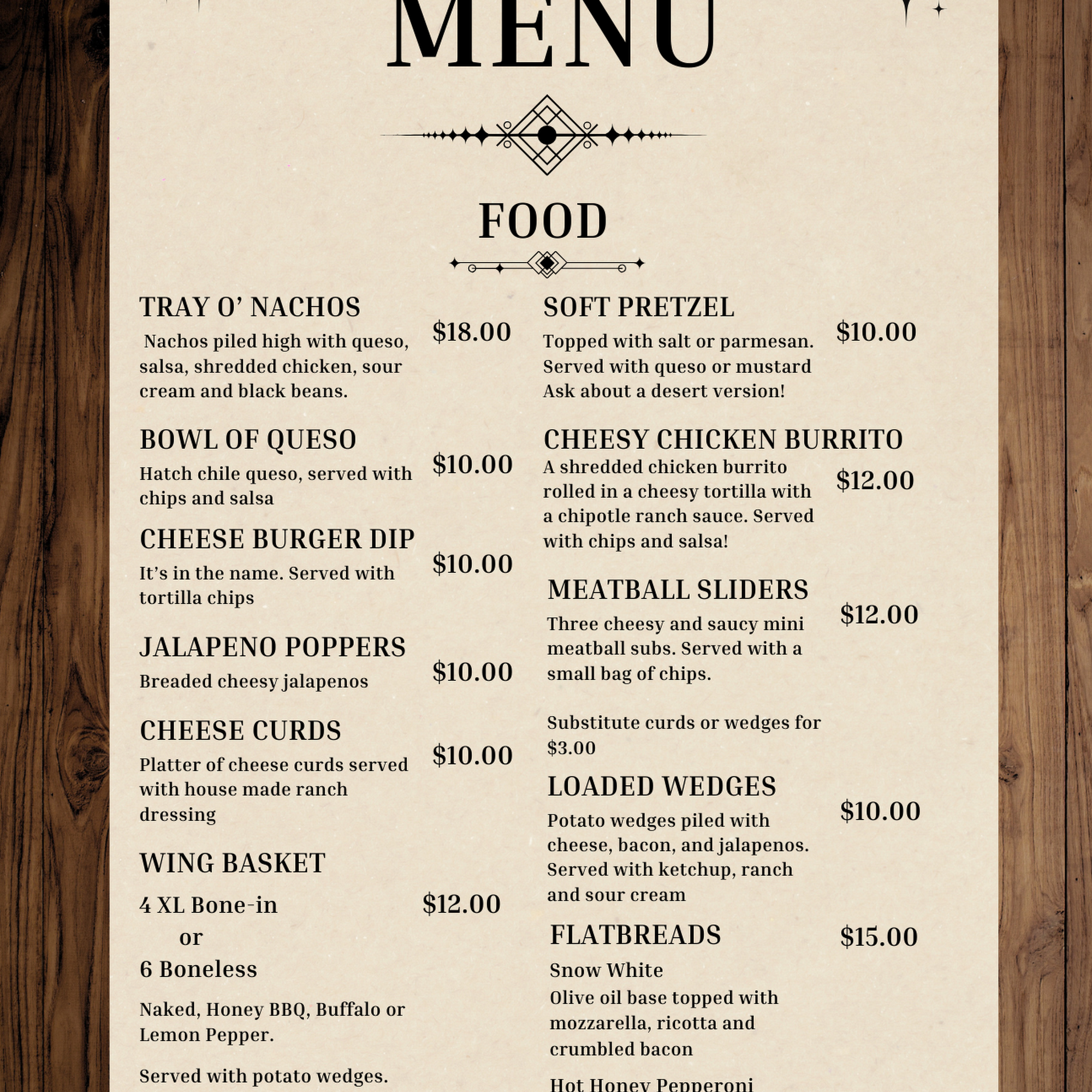 Alpine Tavern Menu