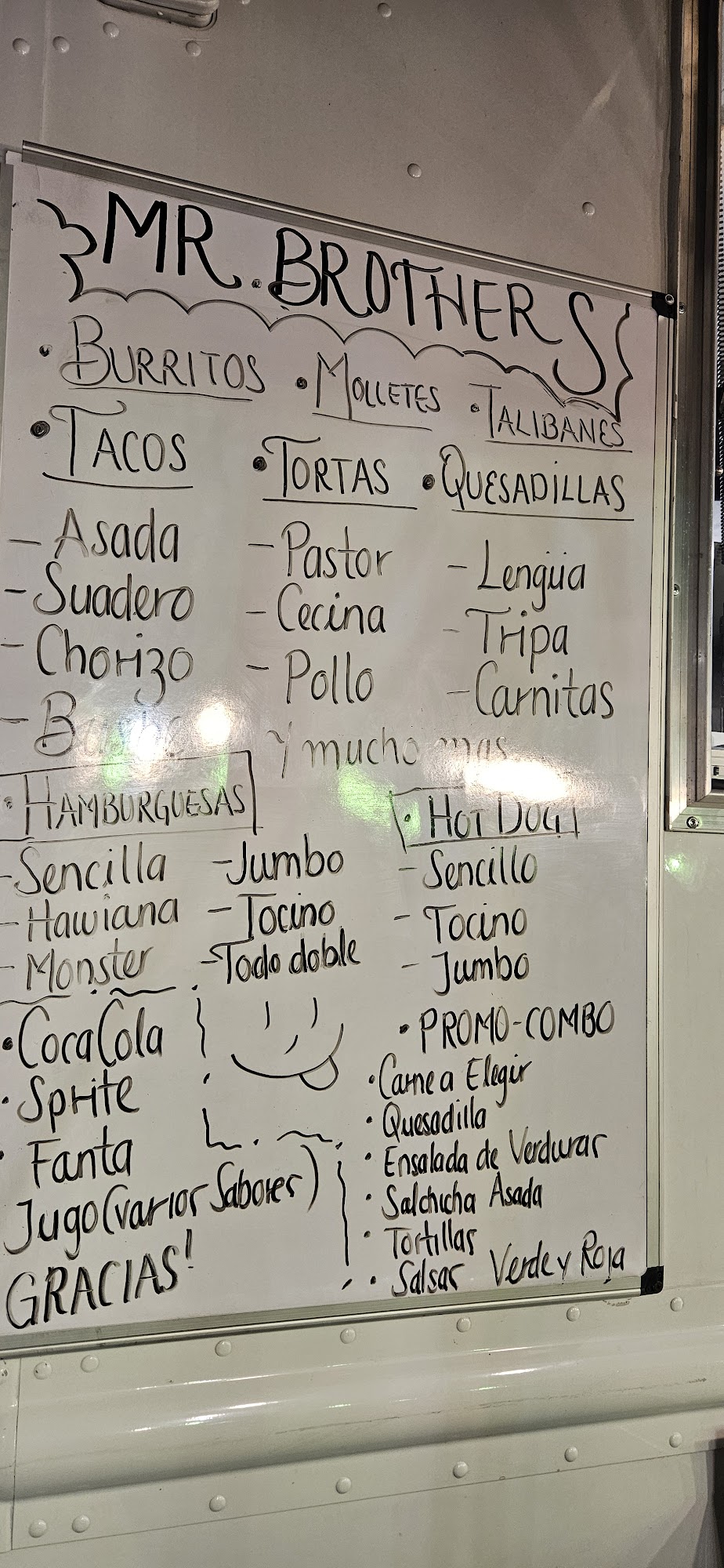 Mr. Brothers tacos Menu