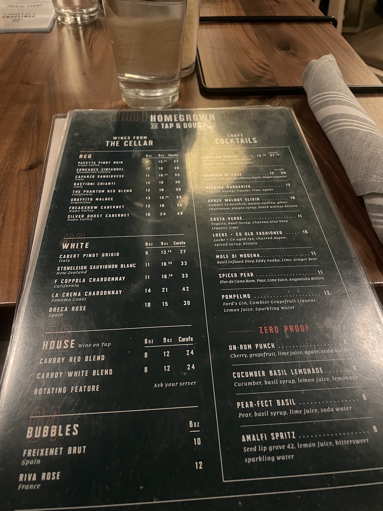 Homegrown Tap & Dough Menu