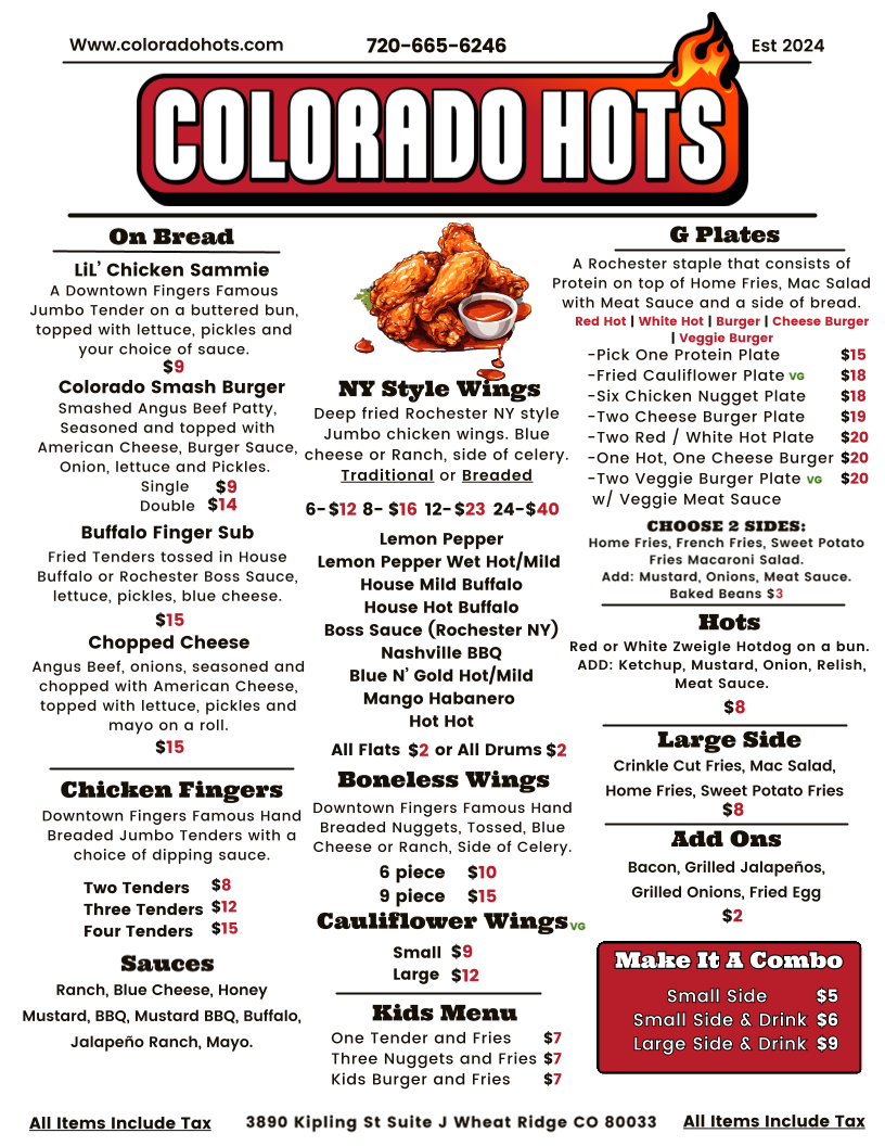 Colorado Hots Menu