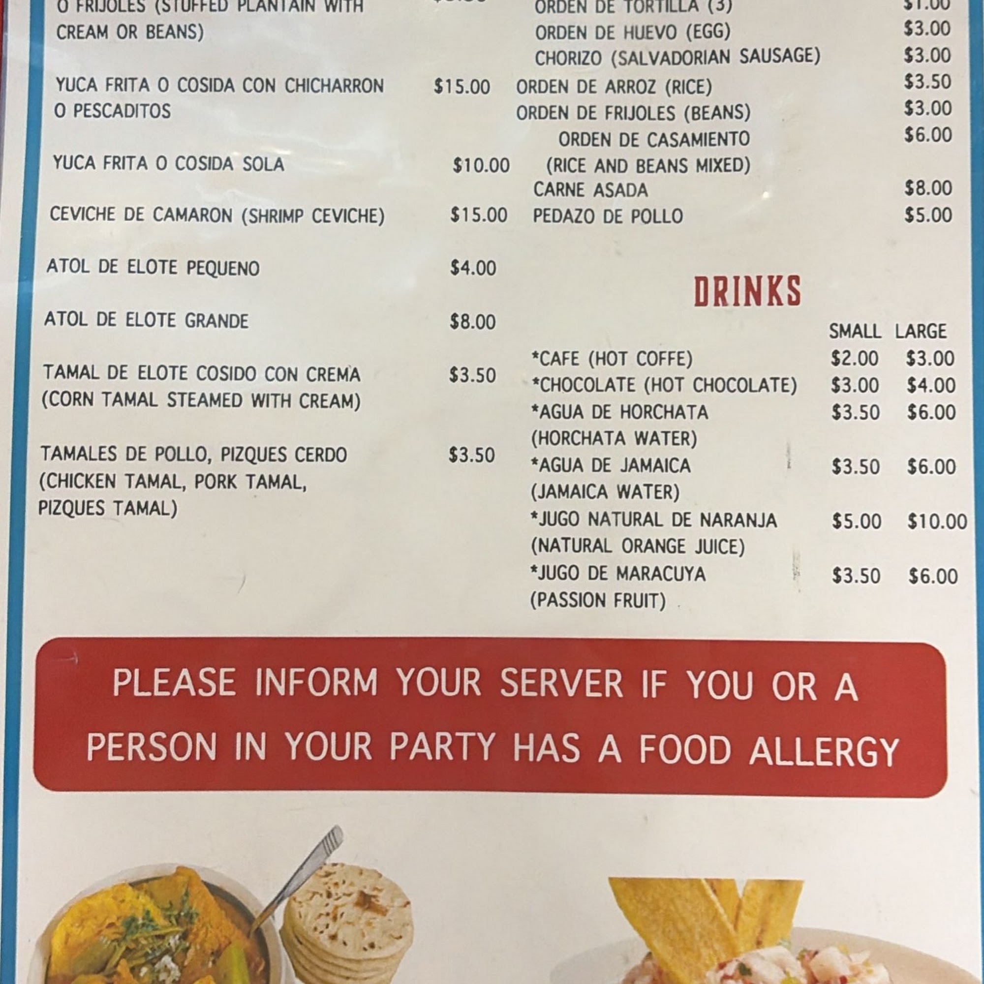 Pupuseria Acajutla Menu