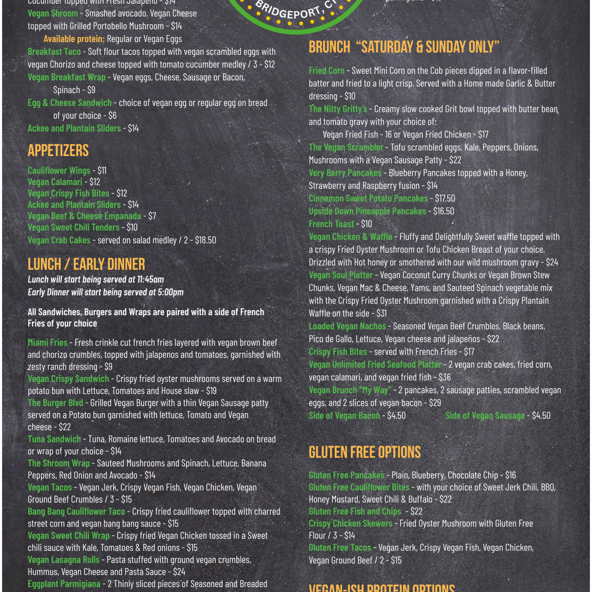 Veganish Cafe Menu
