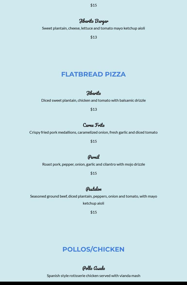 Ventanas bar and restaurant Menu