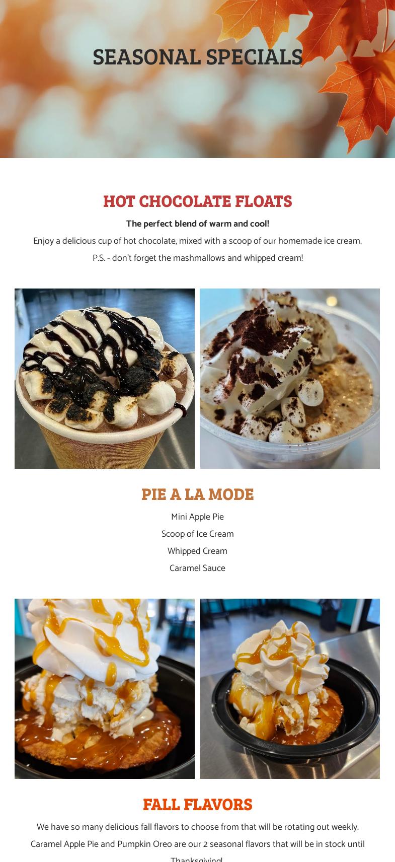 Sweet Scoops Menu