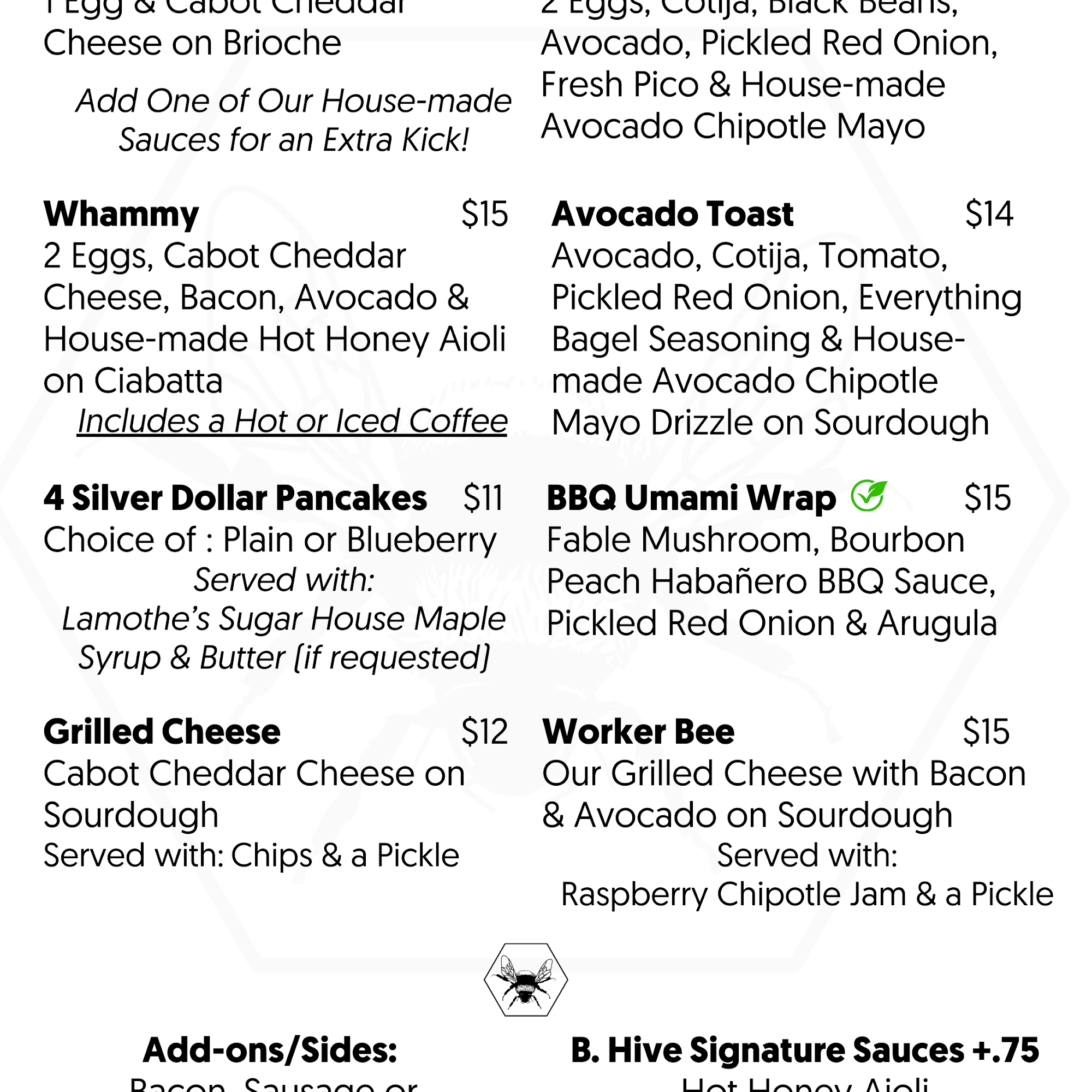 The B. Hive Menu