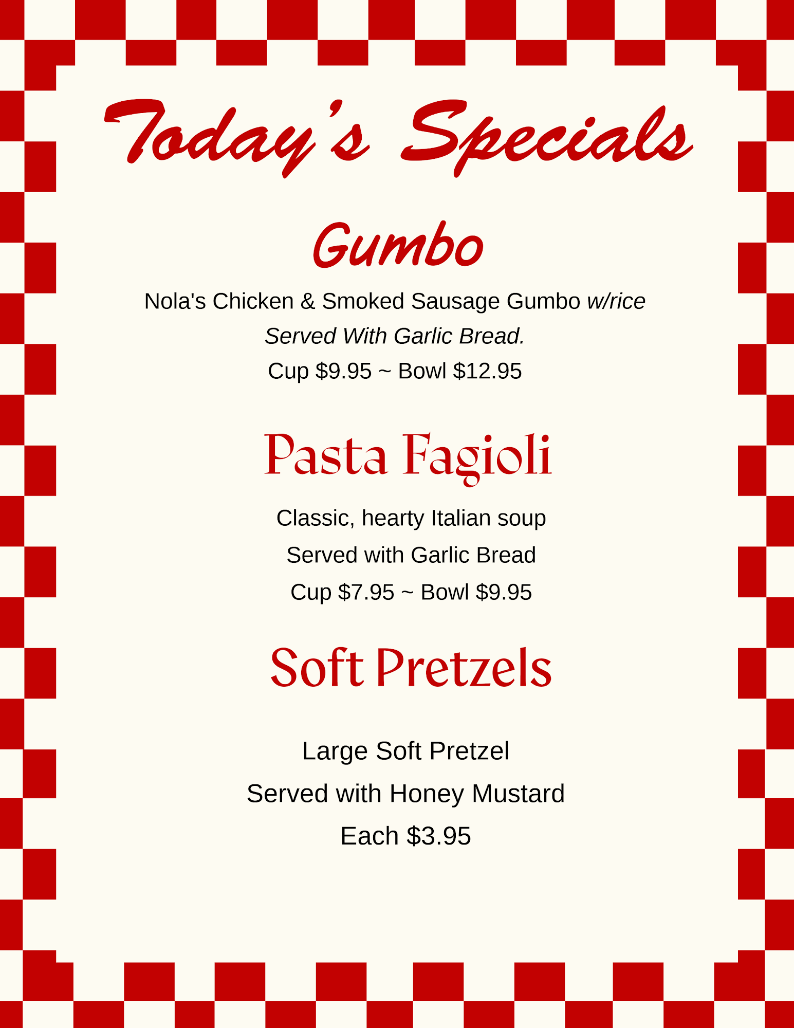 Cafè Nola Menu
