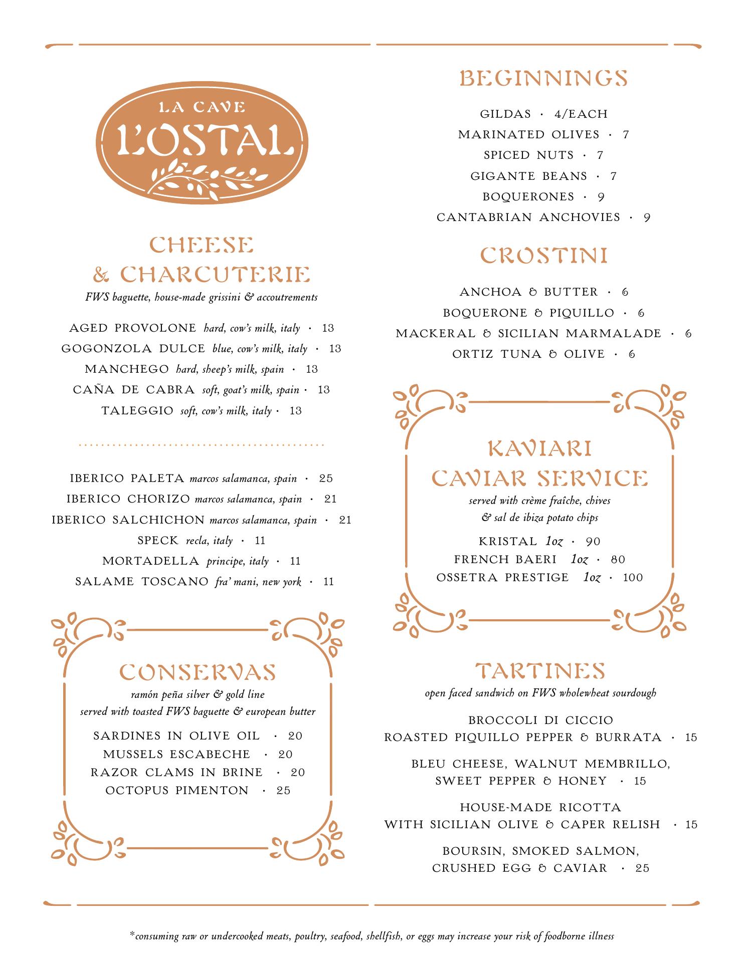 La Cave - Wine Bar Menu