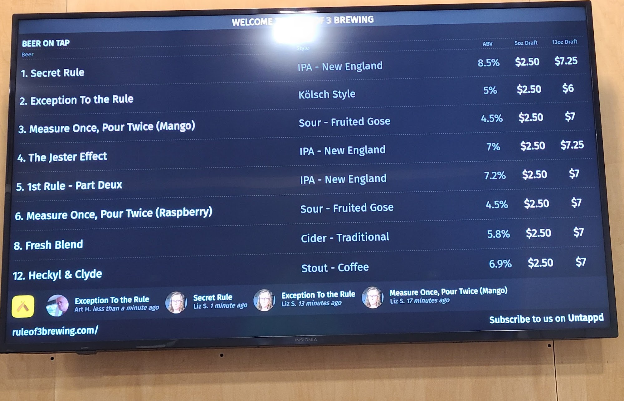Rule of 3 Brewing Menu