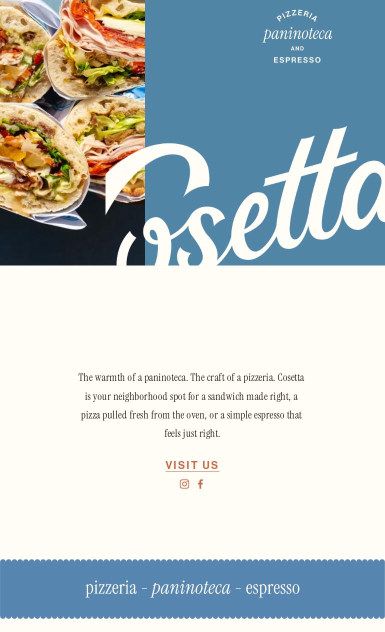 Cosetta Pizzeria and Paninoteca Menu