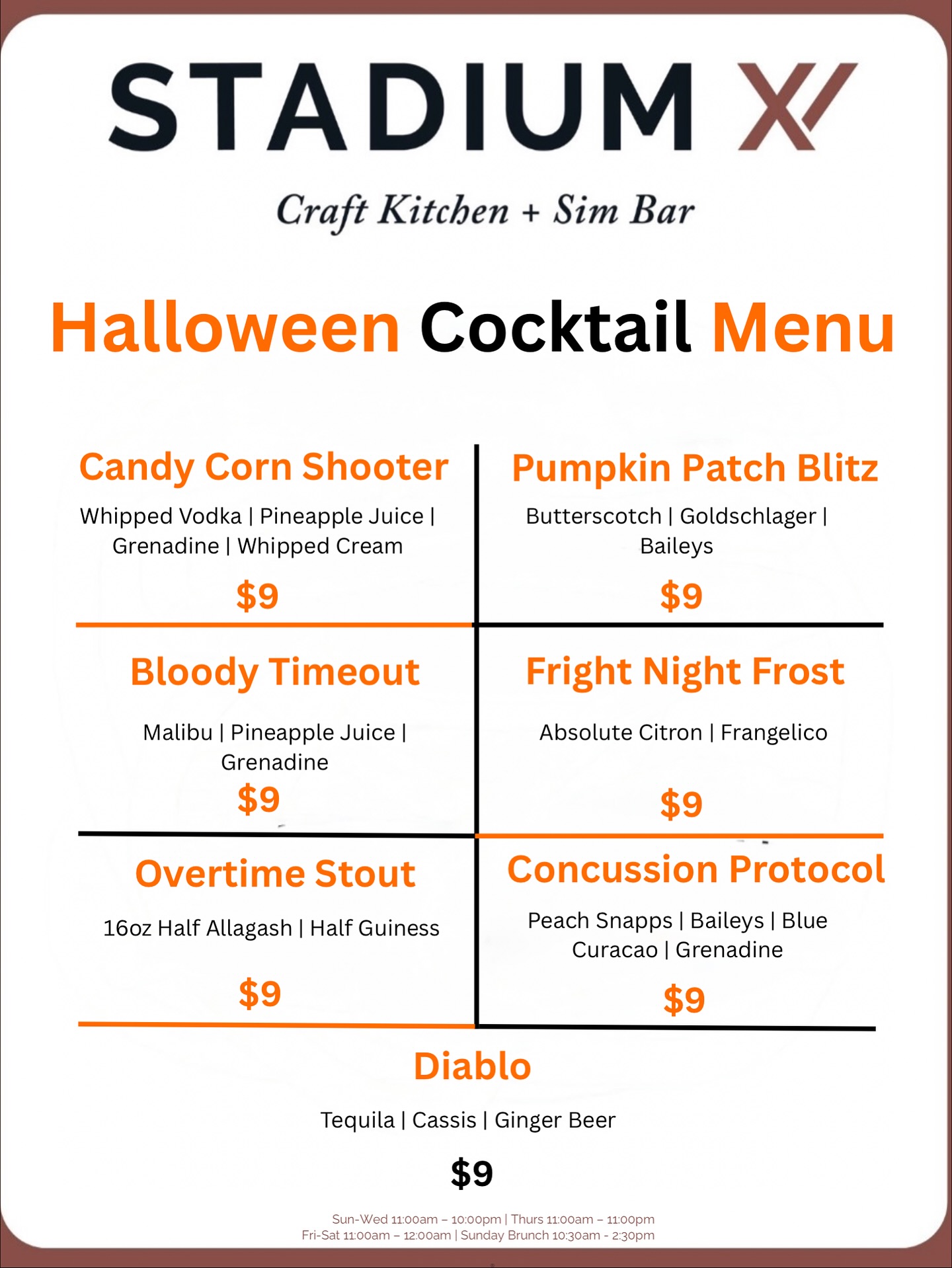 Stadium XV Craft Kitchen & Sim Bar Menu