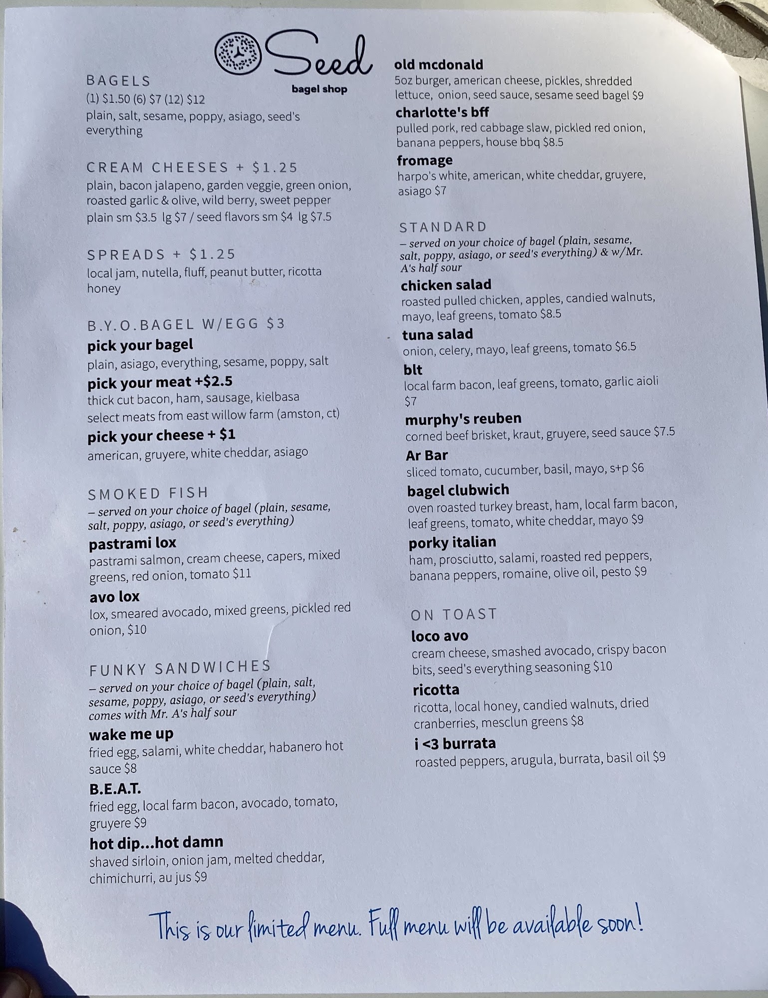 Seed kitchen + bagelry Glastonbury