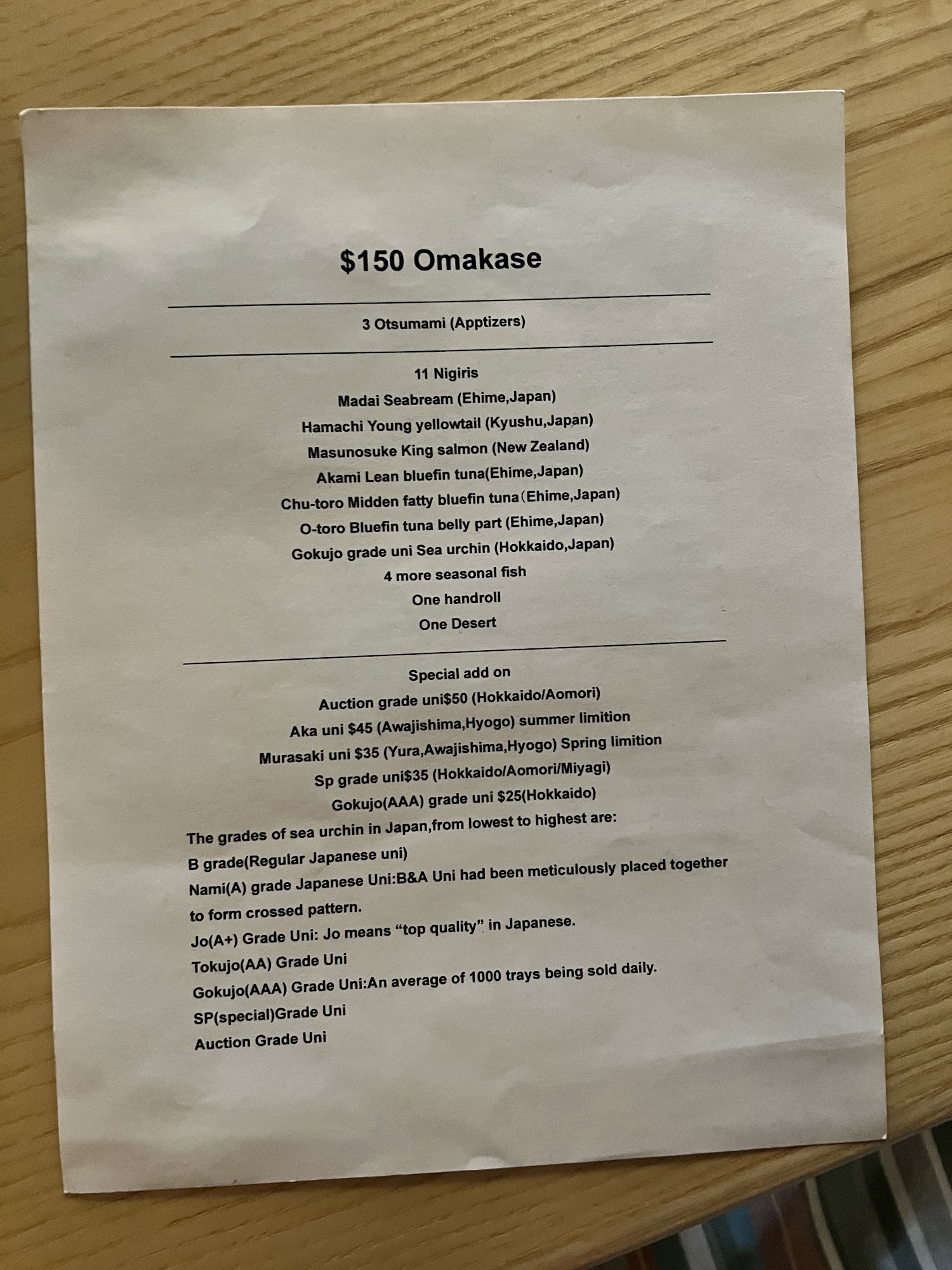 Sushi Wafu - Omakase Menu