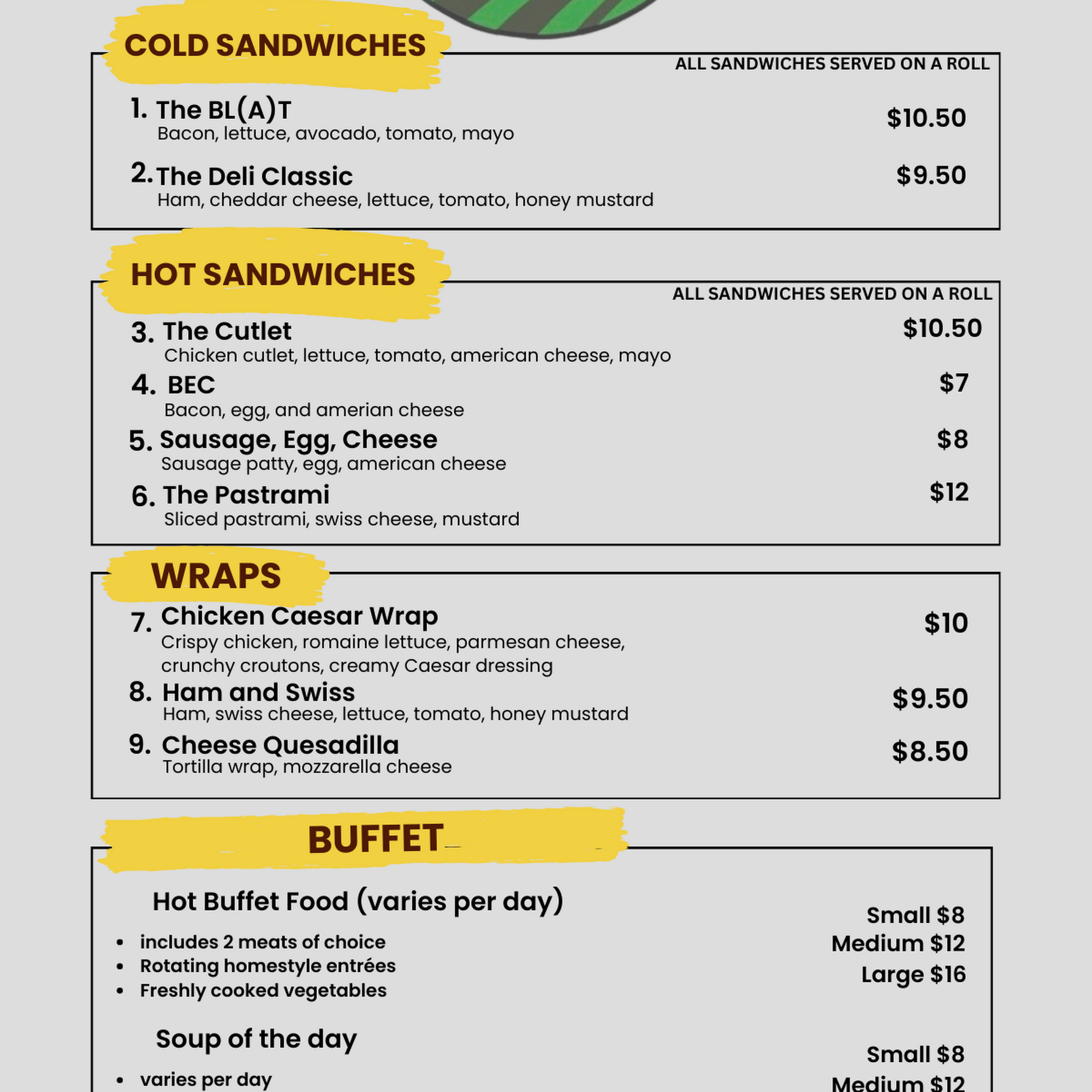 Mi Tierra Deli Café Menu