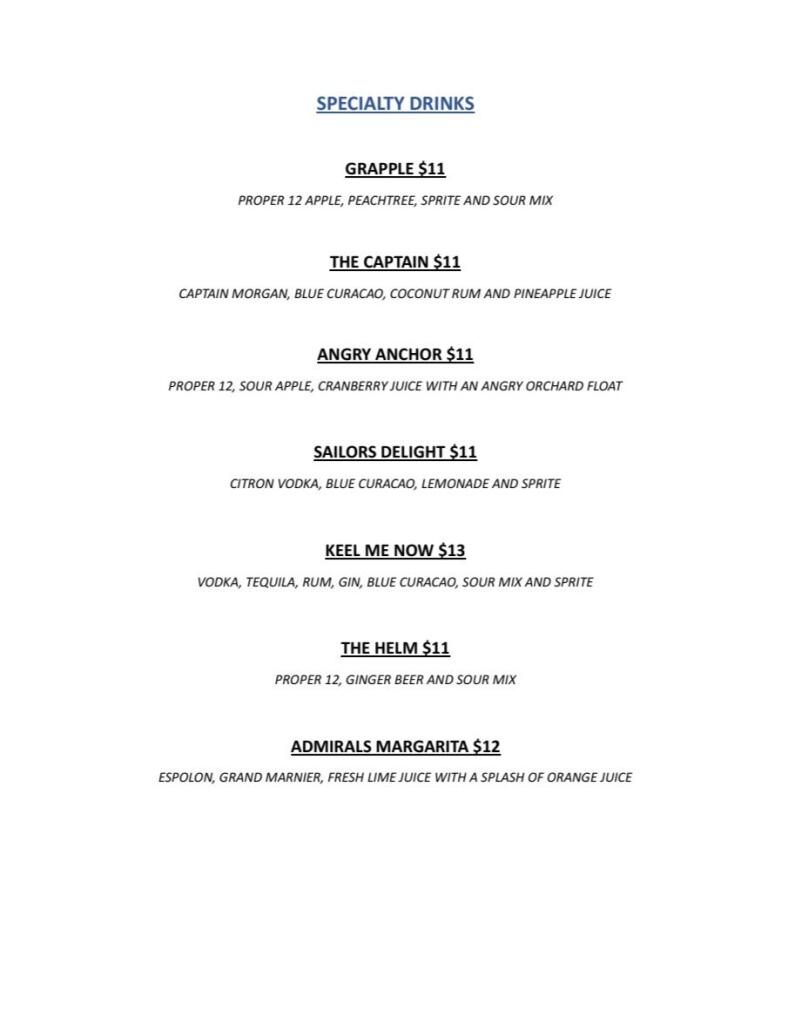 Captain’s Pub Menu