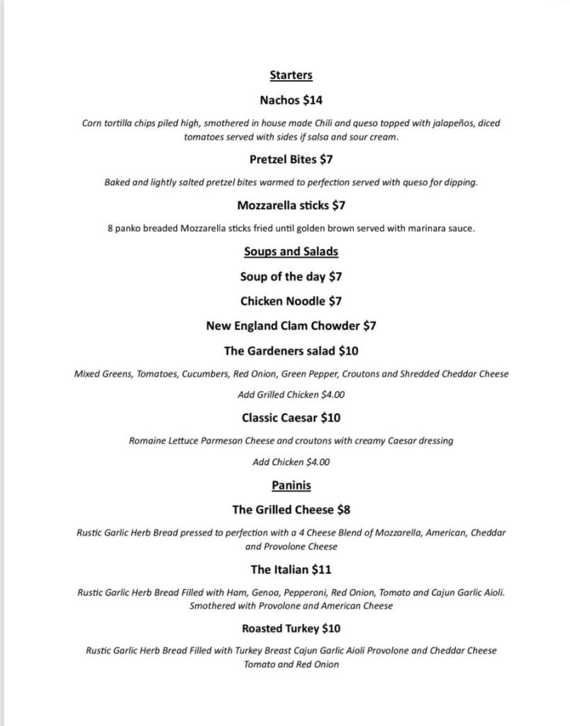 Captain’s Pub Menu