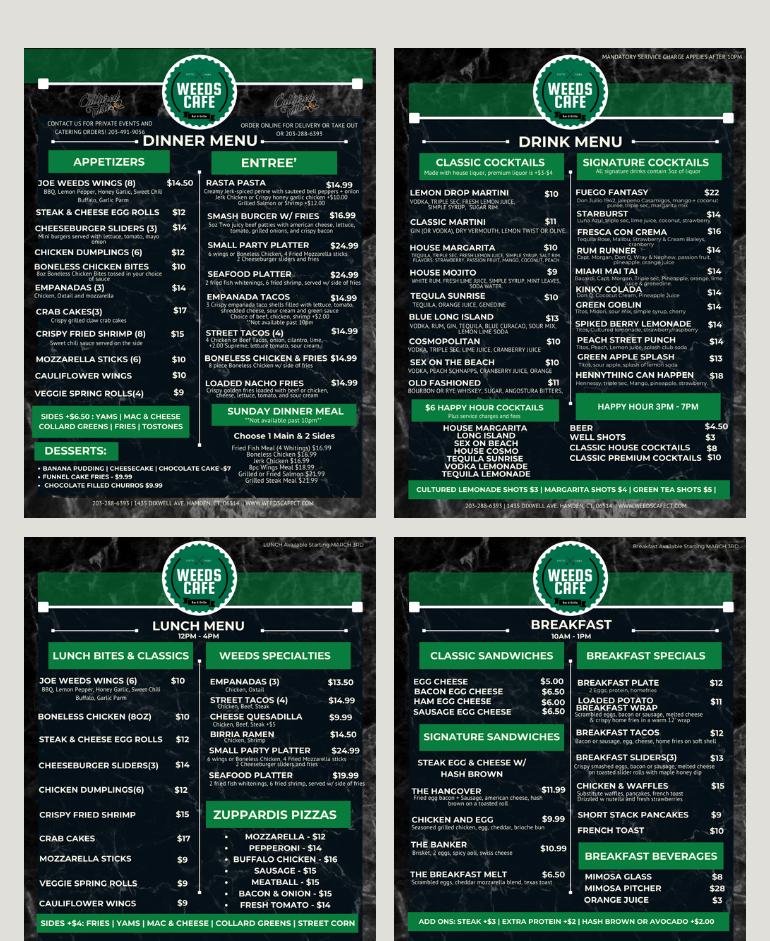 Weed's Cafe Menu