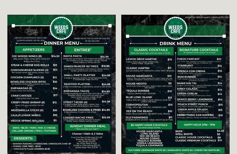 Weed's Cafe Menu