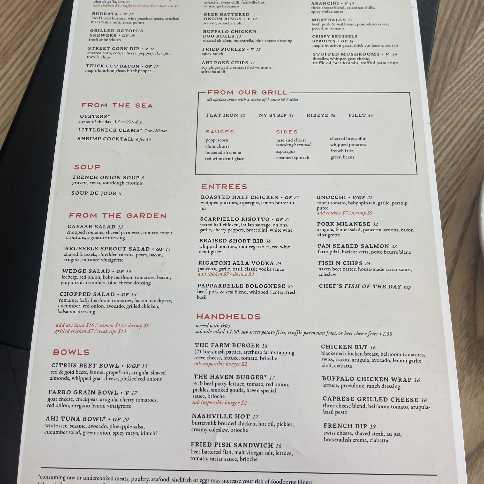 Haven Beer Company Menu