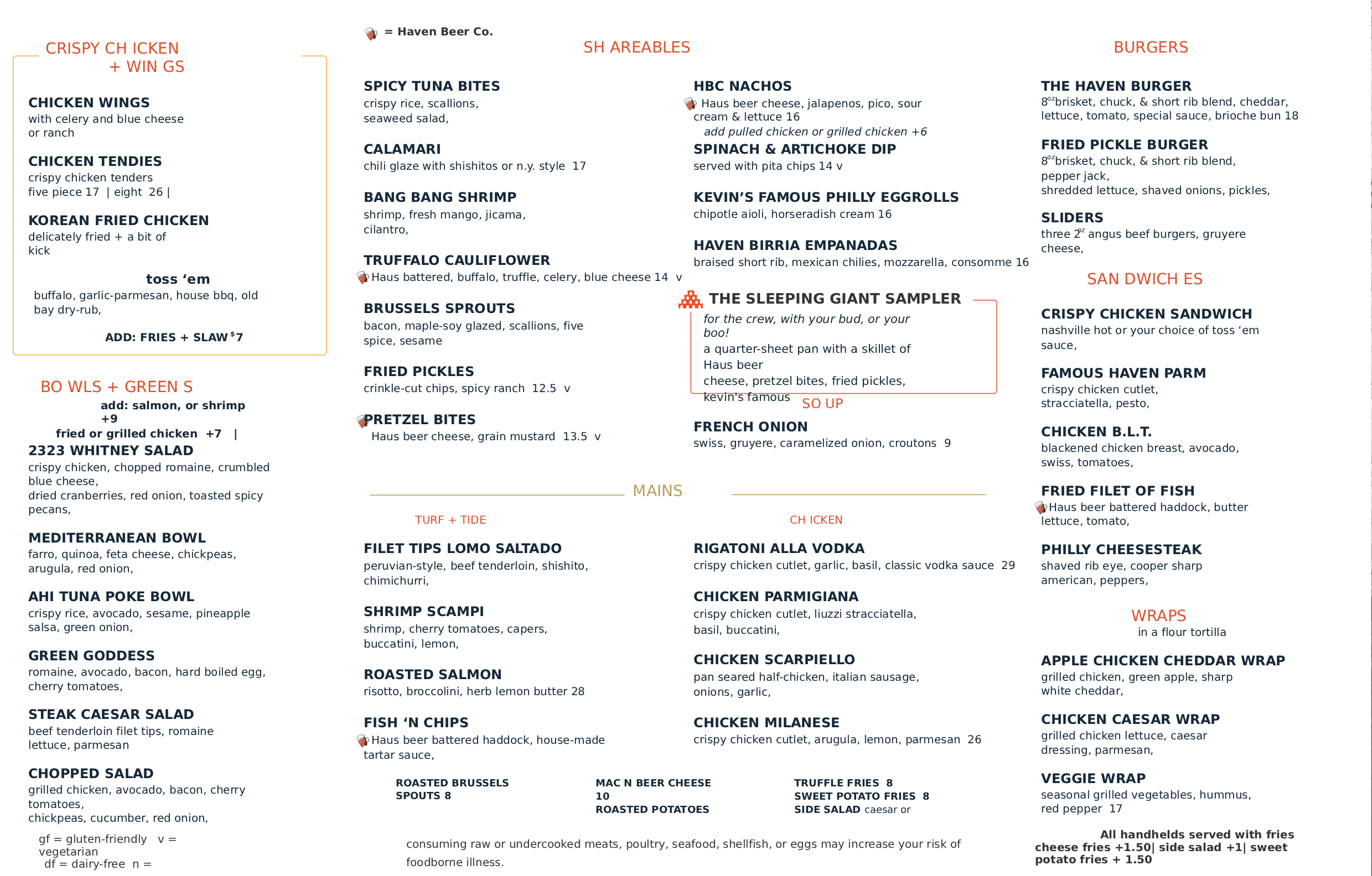 Haven Beer Company Menu