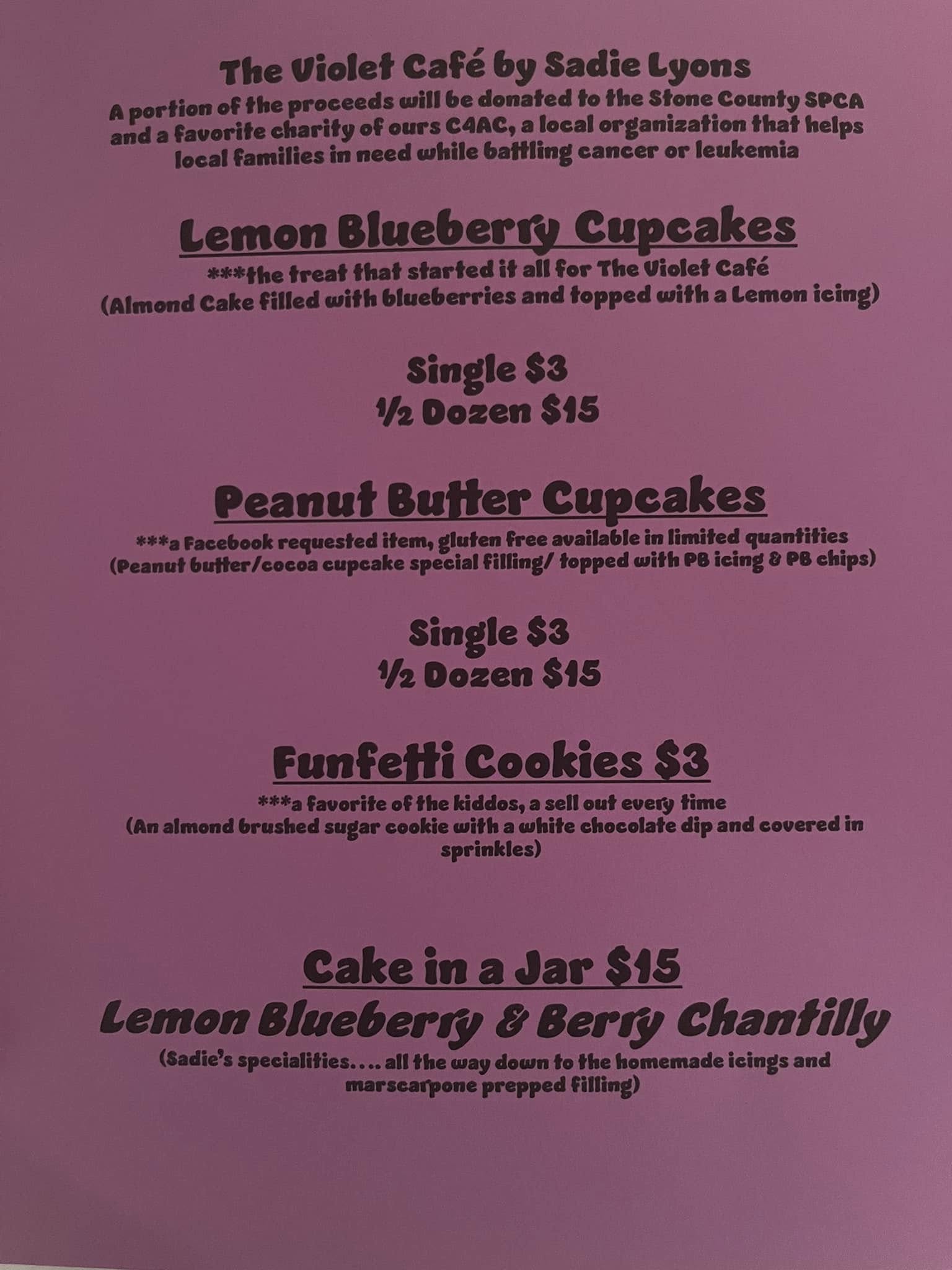 Violet's Cafe LLC Menu