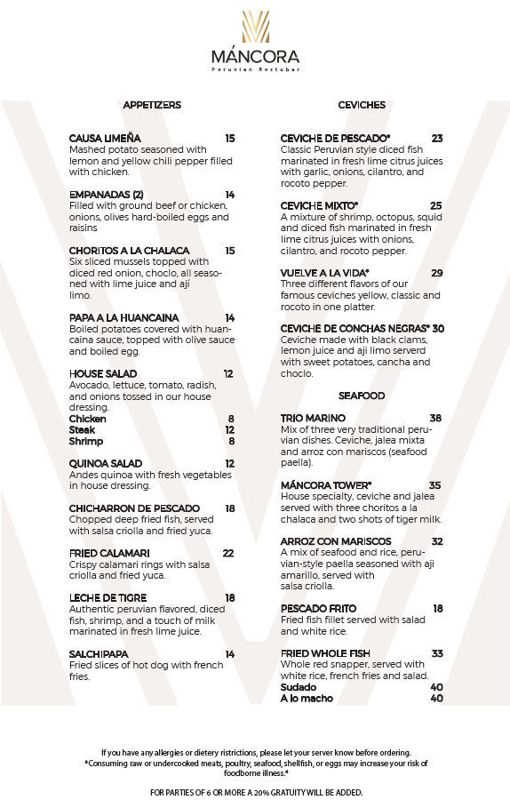 Máncora Restobar Menu