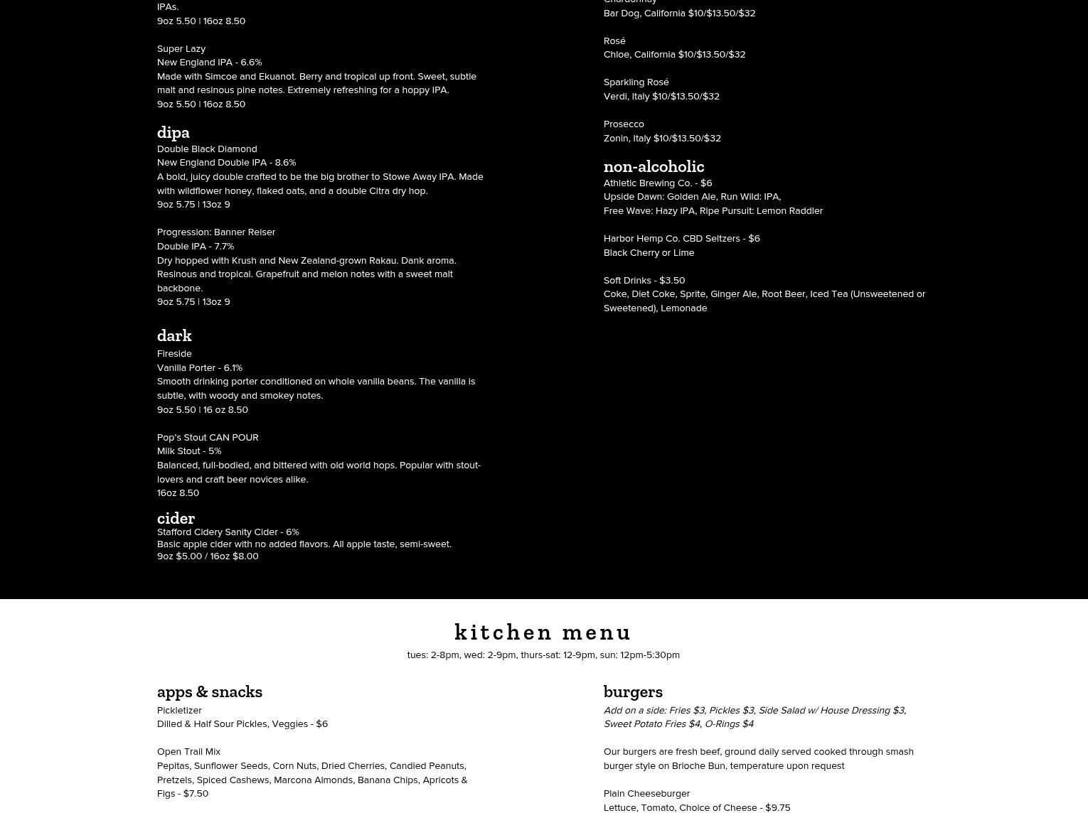 Urban Lodge Brewing Co. Menu