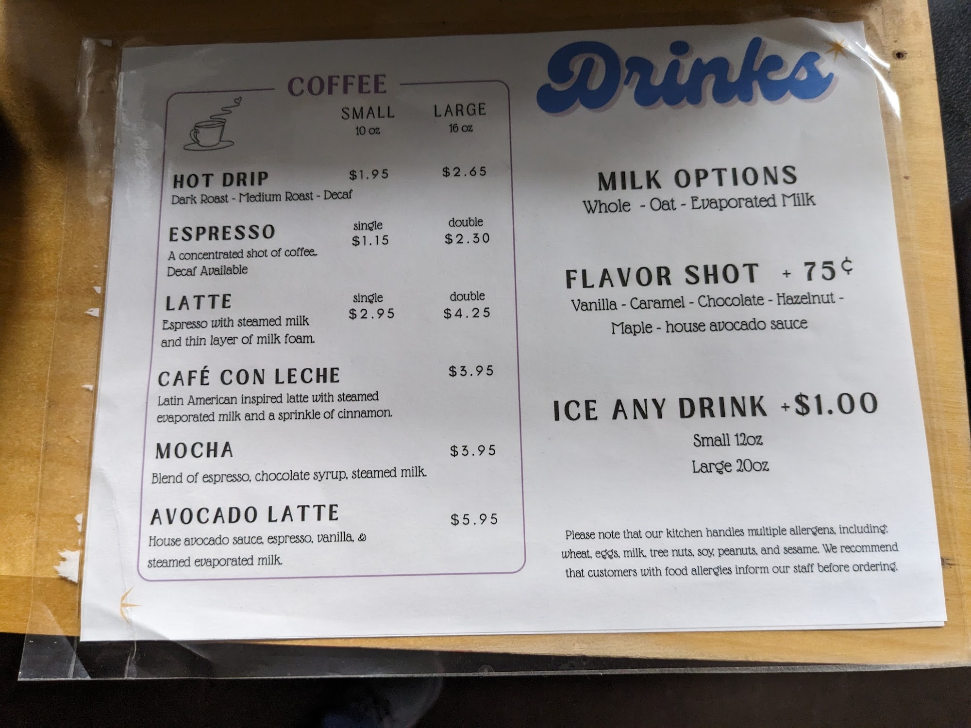 Lucy's Luncheonette Menu