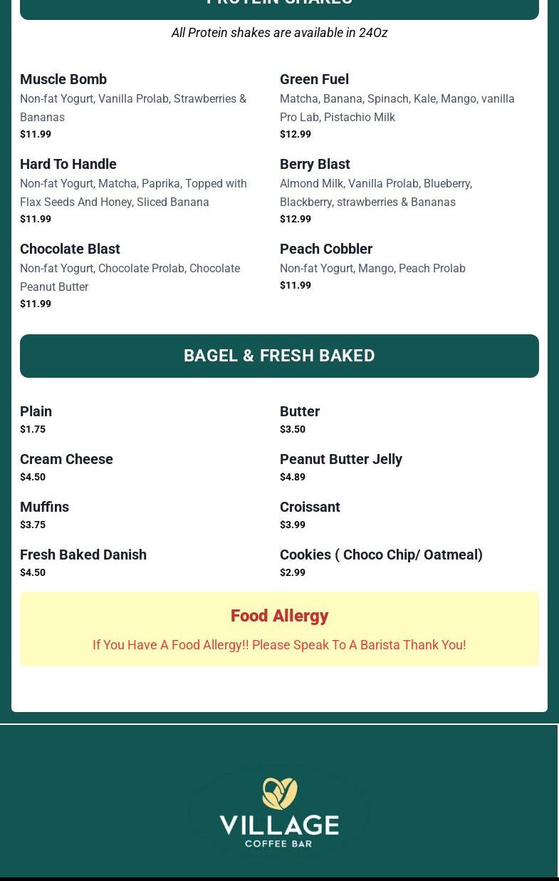 Village Coffee Bar Menu