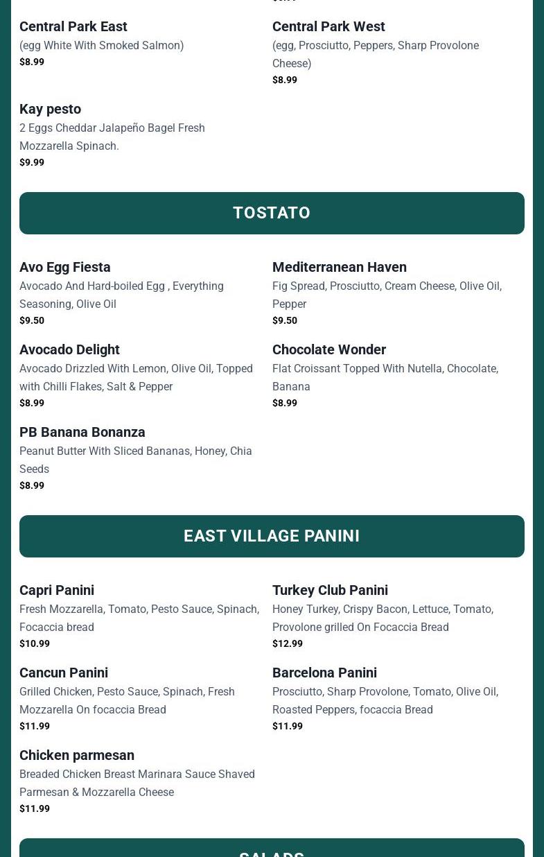 Village Coffee Bar Menu