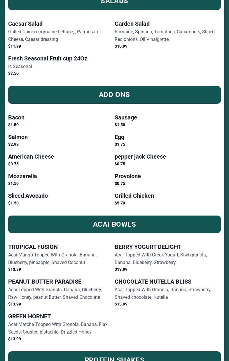 Village Coffee Bar Menu