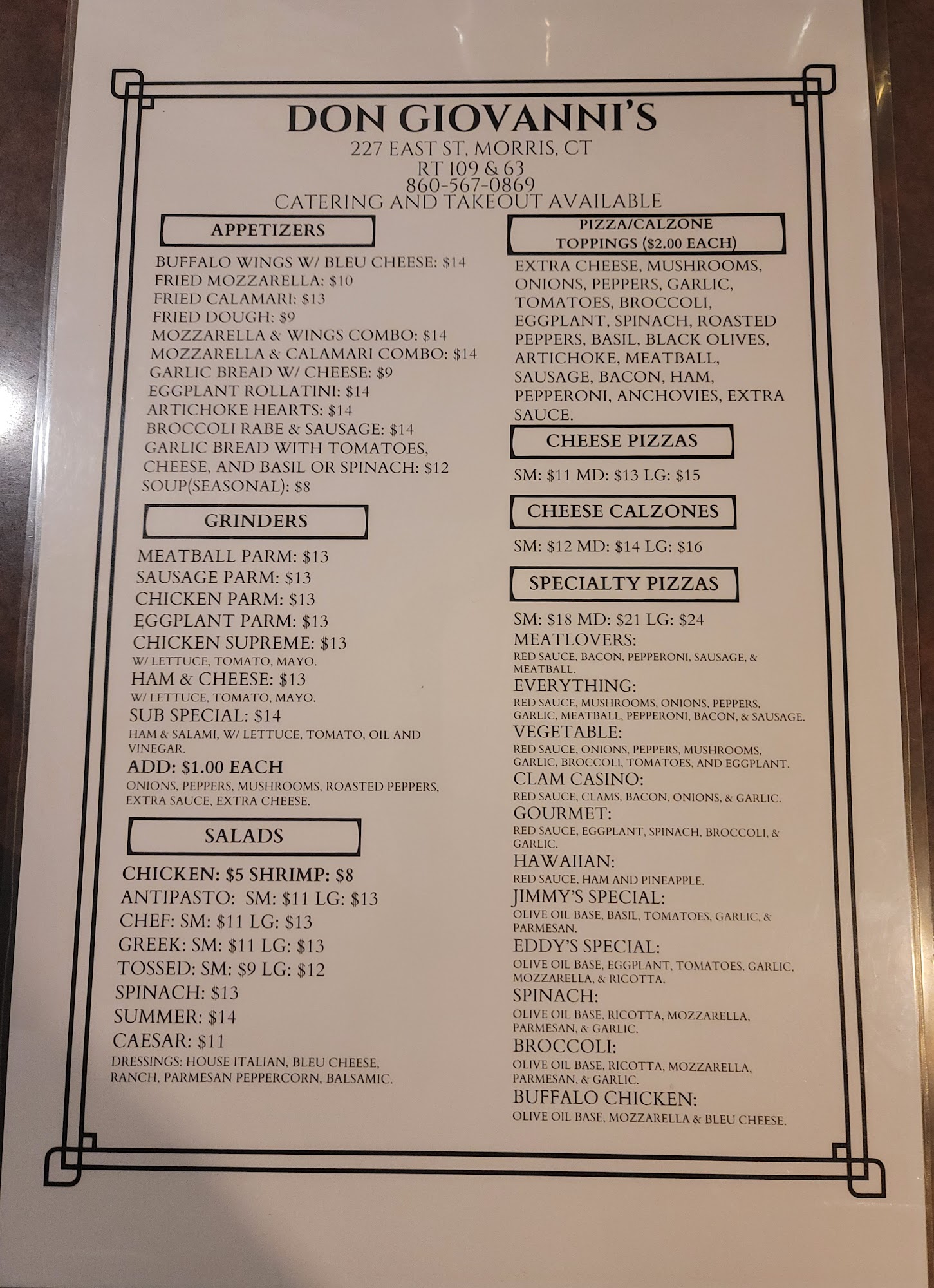 Don Giovanni's Restaurant Menu