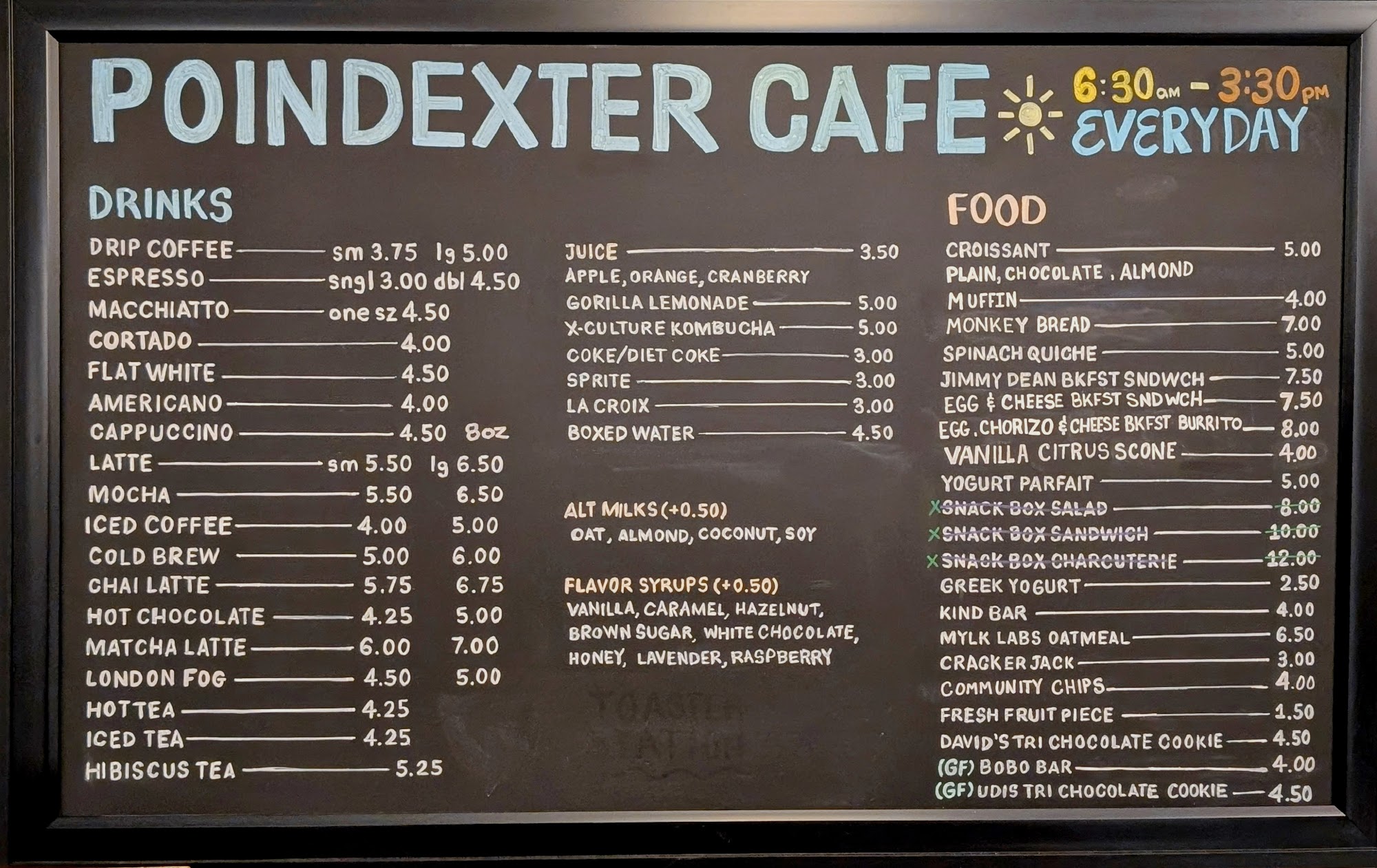 Poindexter Coffee Menu